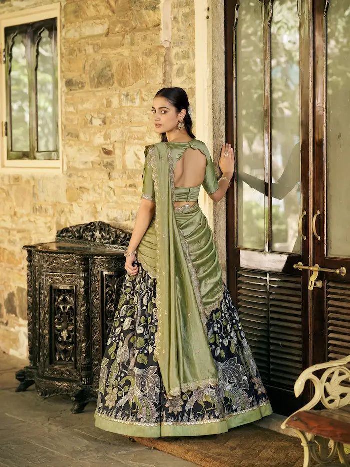 Smoky Black Kalamkari Lehenga Choli