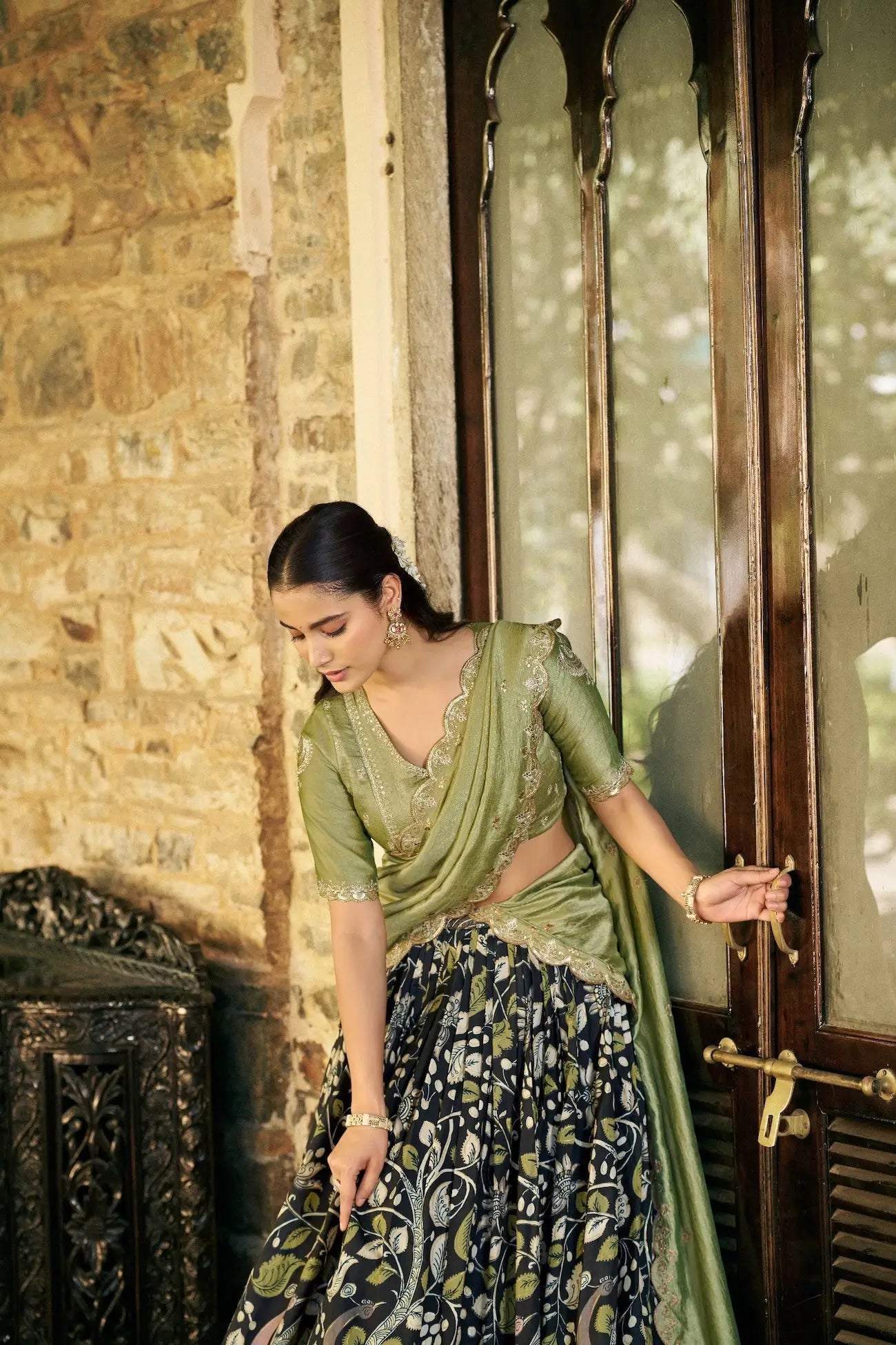 Smoky Black Kalamkari Lehenga Choli
