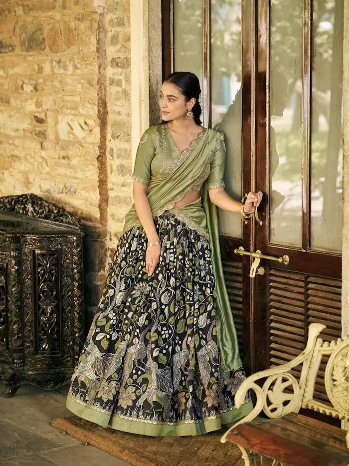 Smoky Black Kalamkari Lehenga Choli