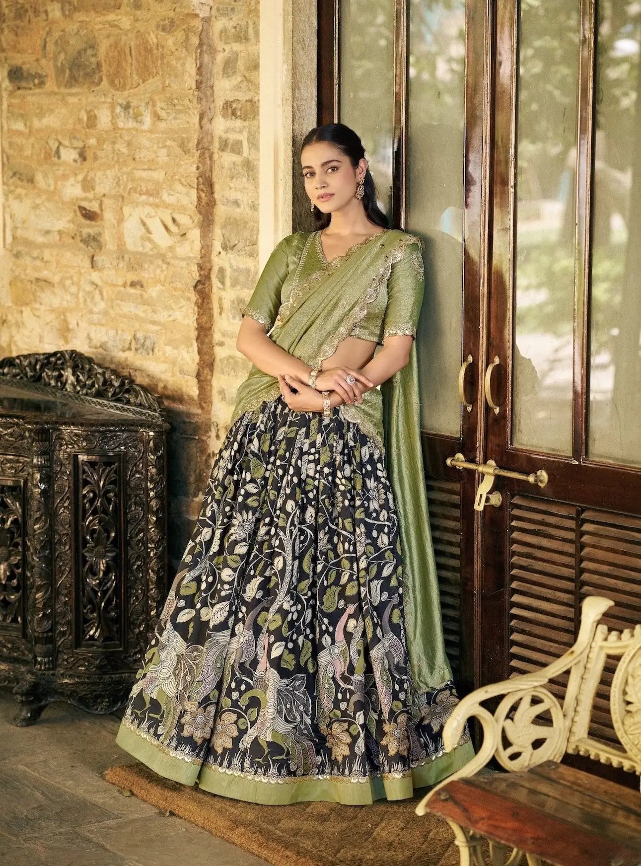 Smoky Black Kalamkari Lehenga Choli