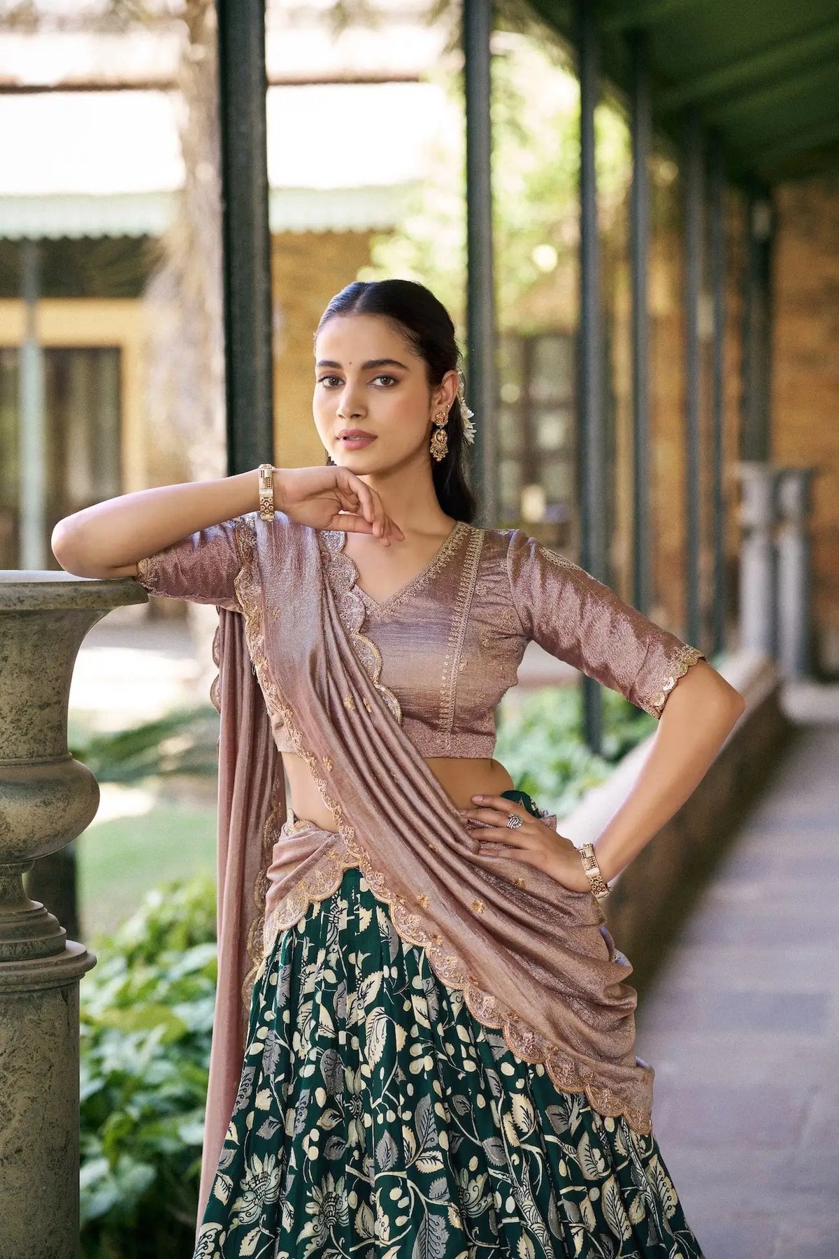 Forest Green Kalamkari Lehenga Choli
