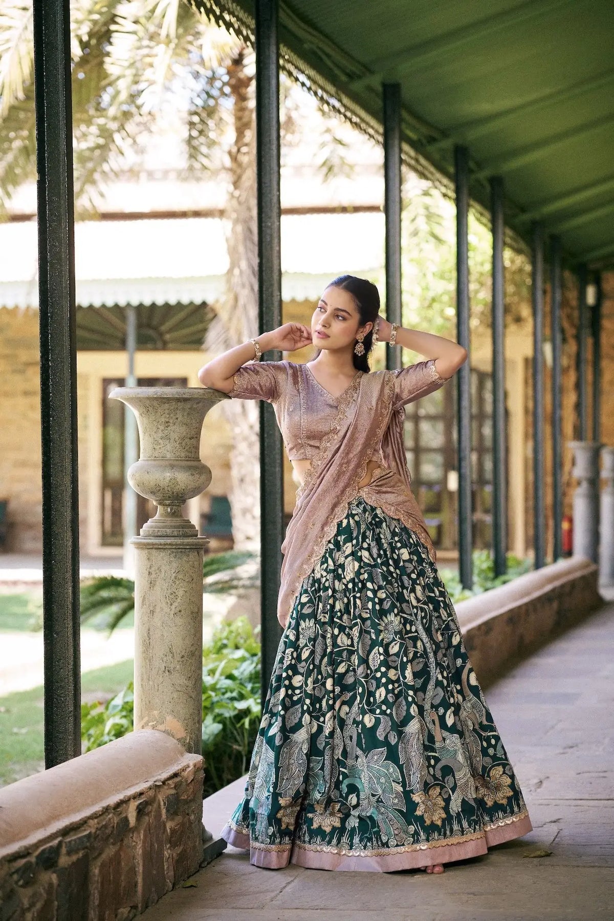 Forest Green Kalamkari Lehenga Choli