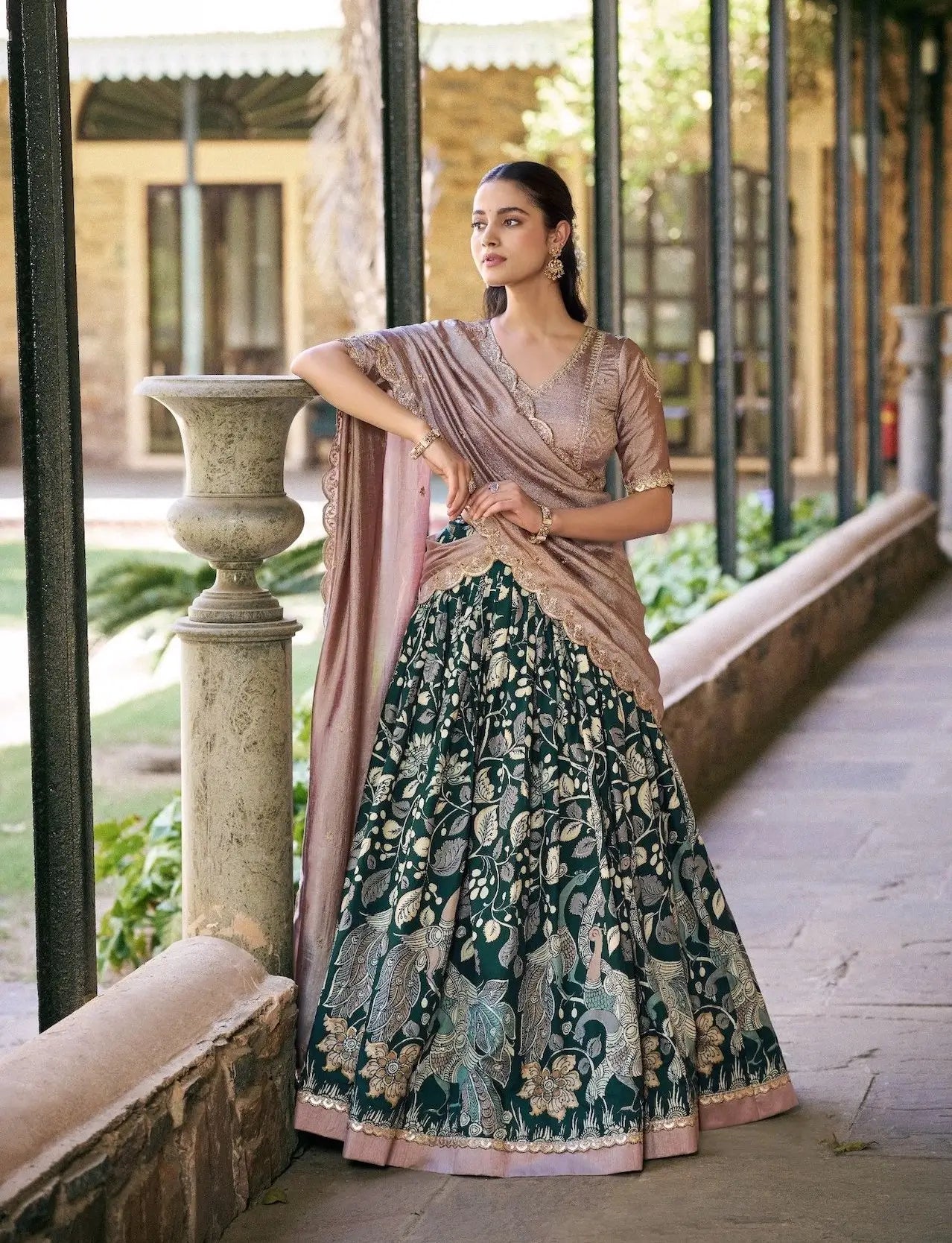 Forest Green Kalamkari Lehenga Choli