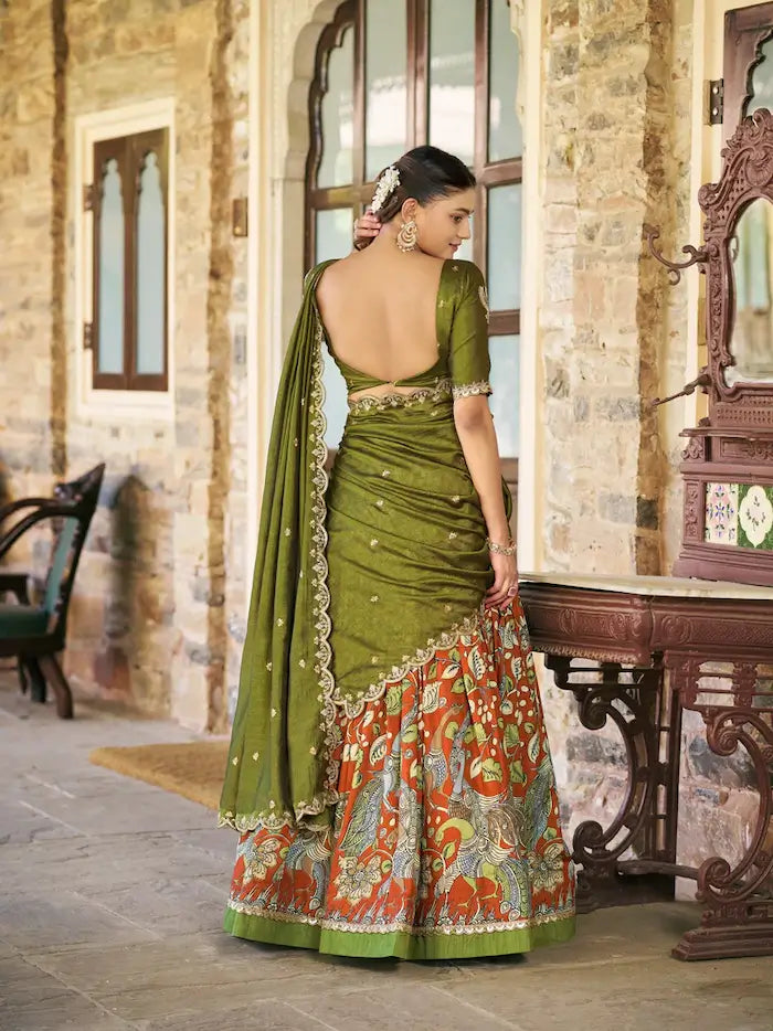 Rust Orange Kalamkari Lehenga Choli
