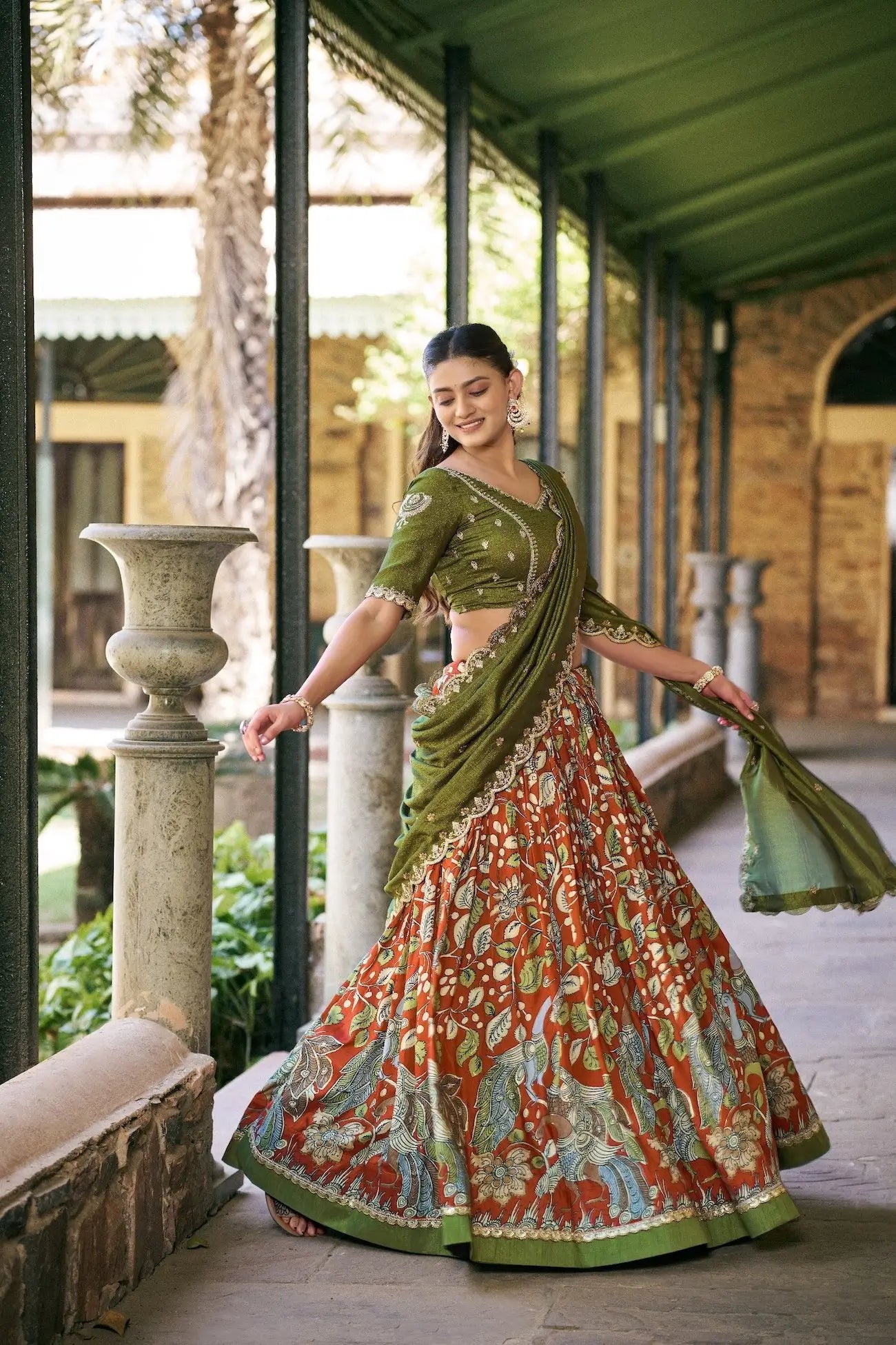 Rust Orange Kalamkari Lehenga Choli