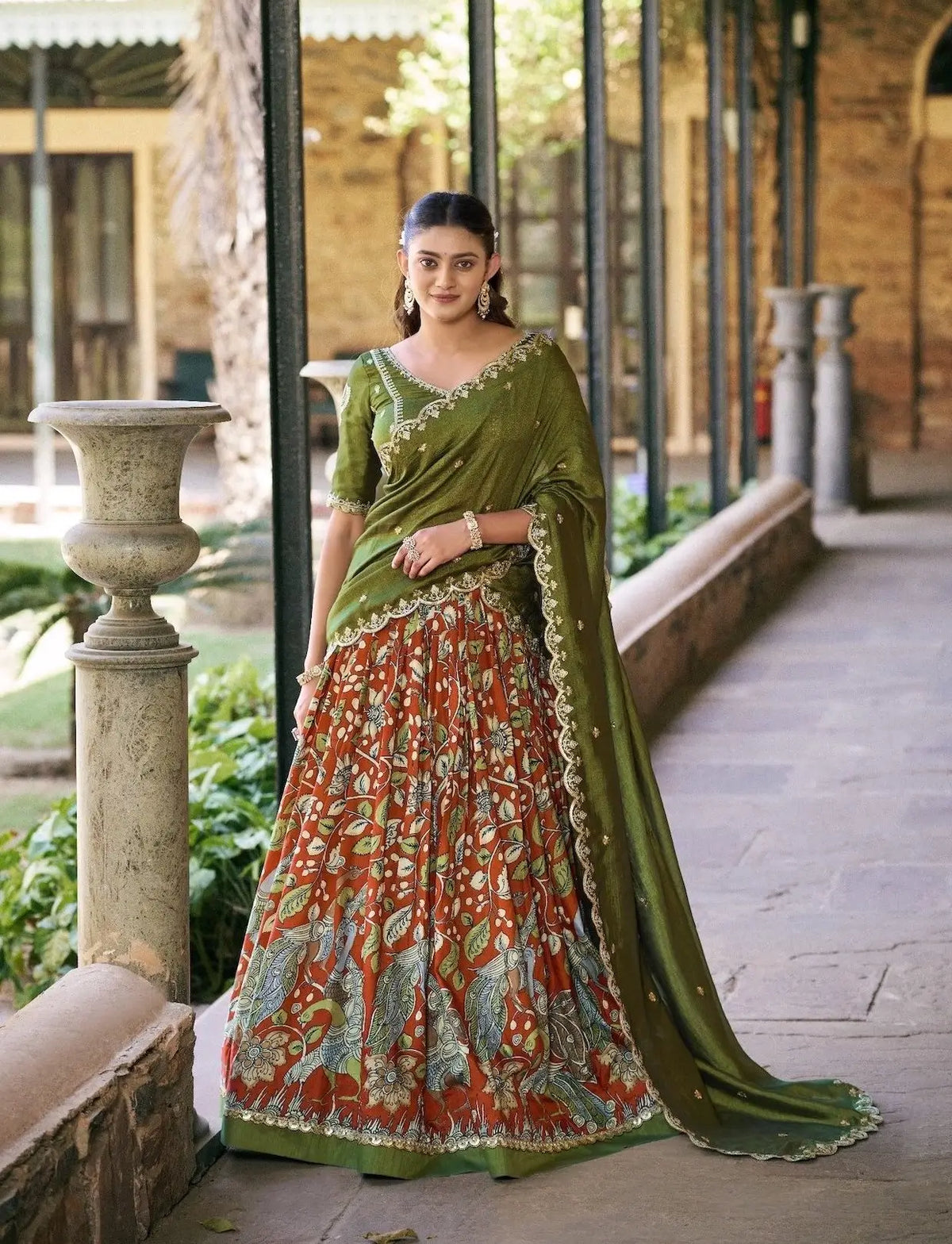 Rust Orange Kalamkari Lehenga Choli