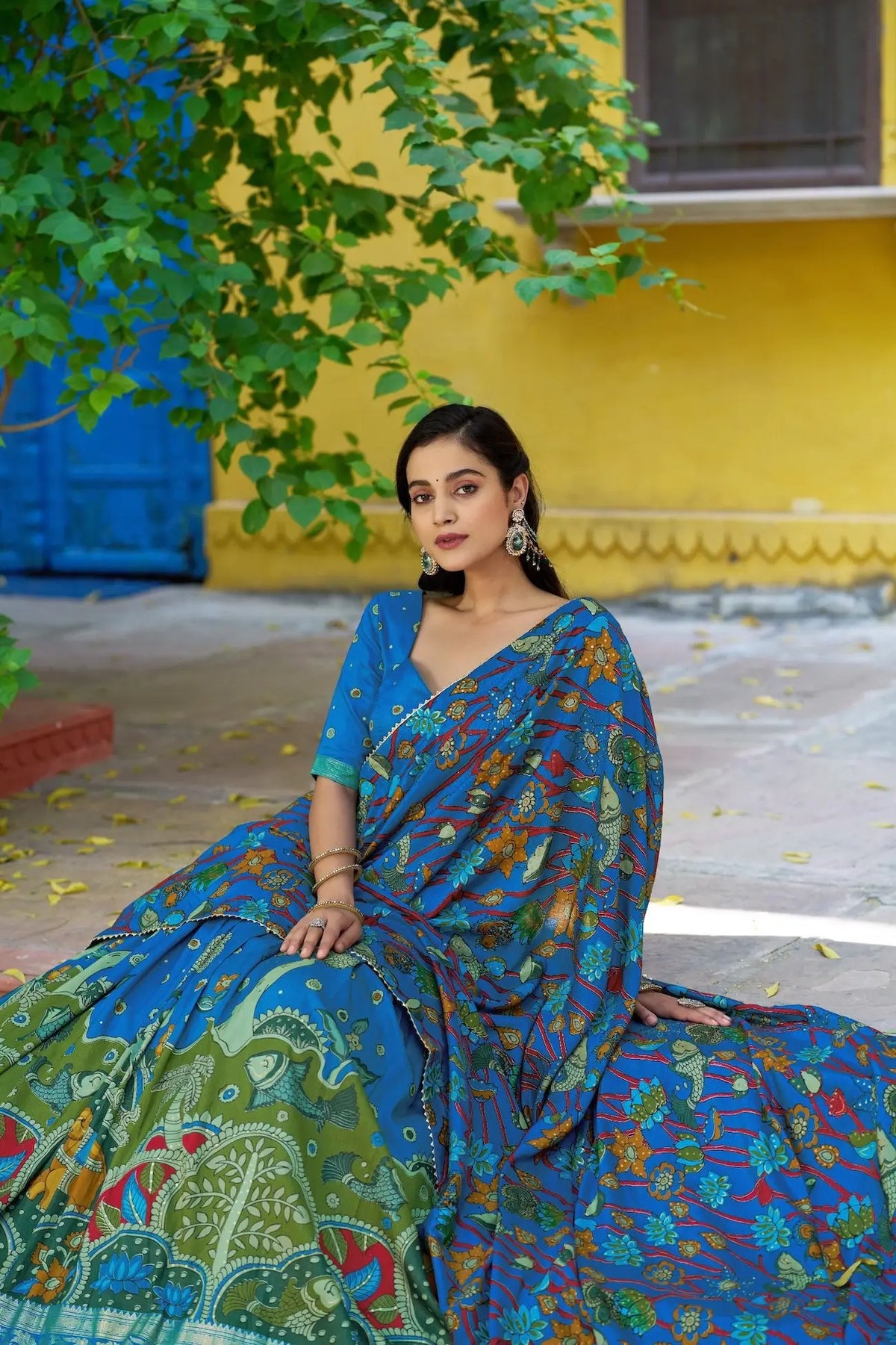 Venice Blue Tasar Silk Printed Lehenga Choli