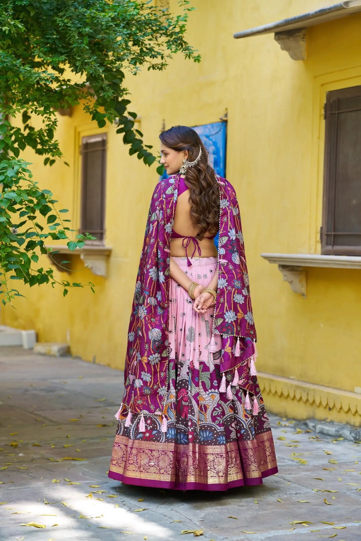 Candy Pink Tasar Silk Printed Lehenga Choli