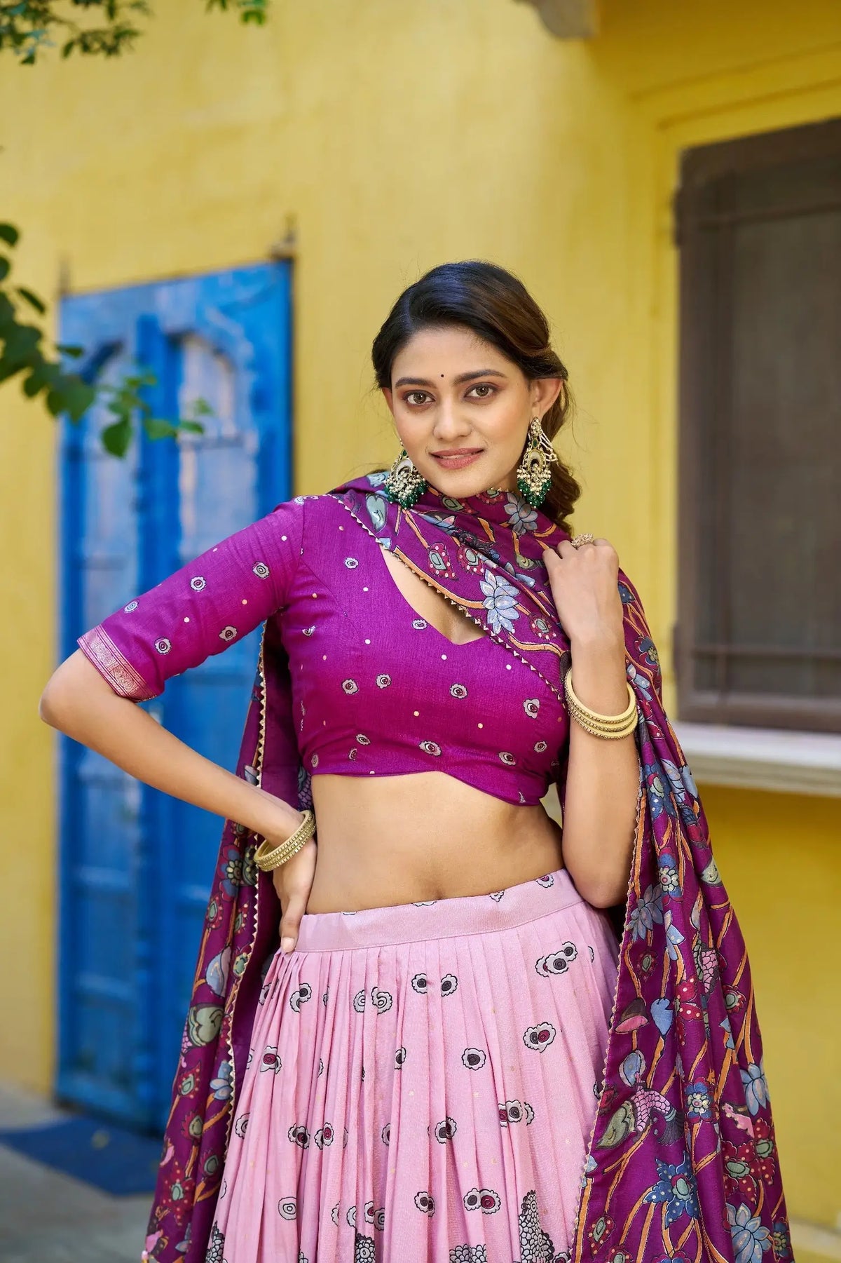 Candy Pink Tasar Silk Printed Lehenga Choli