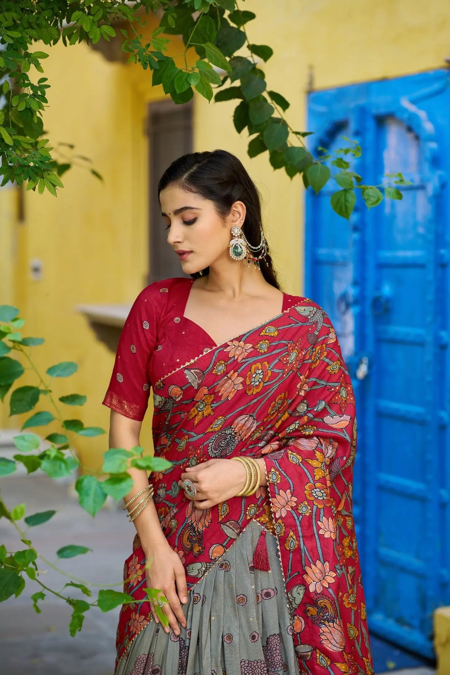 Sea Green Tasar Silk Printed Lehenga Choli