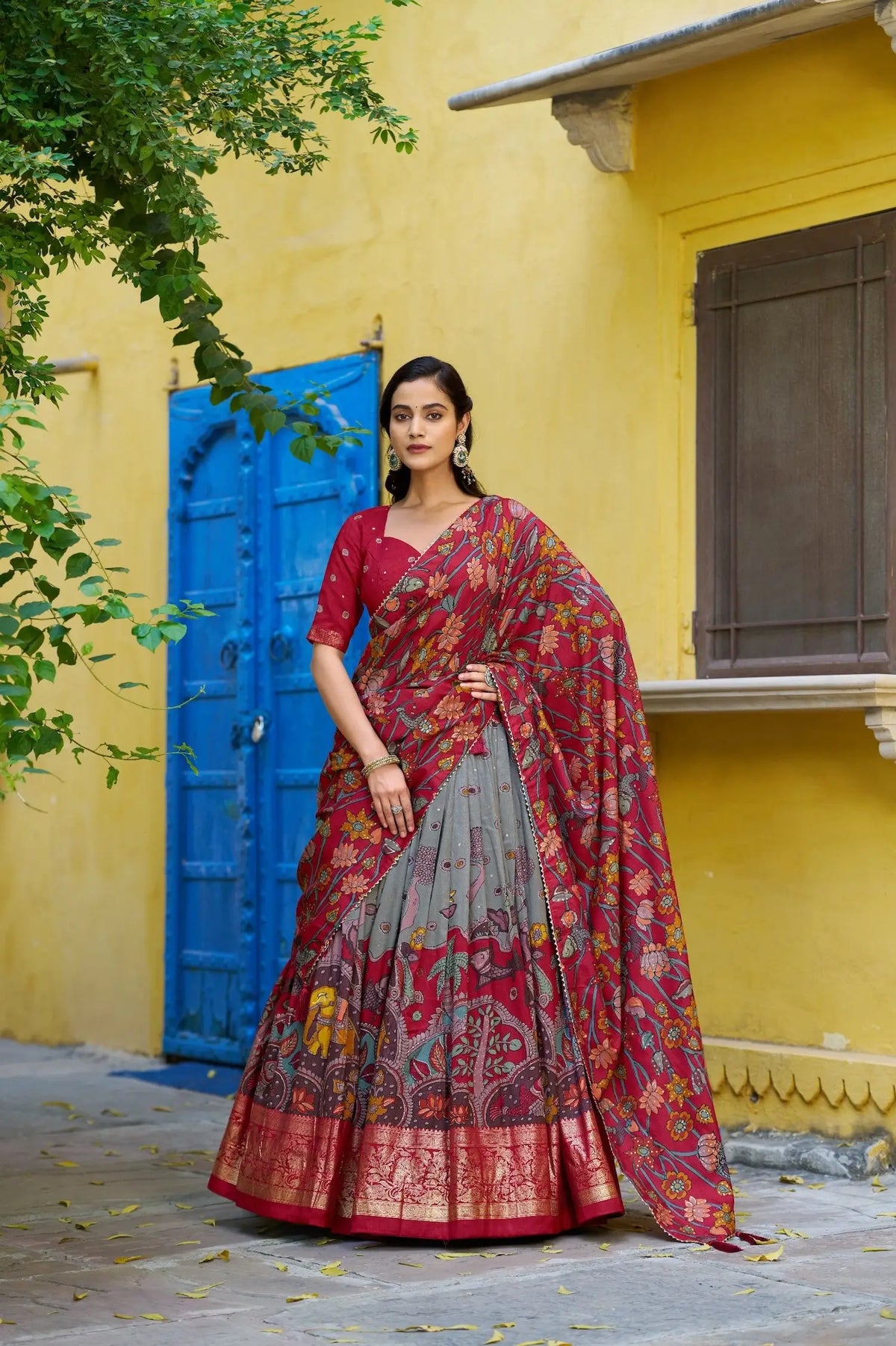 Sea Green Tasar Silk Printed Lehenga Choli