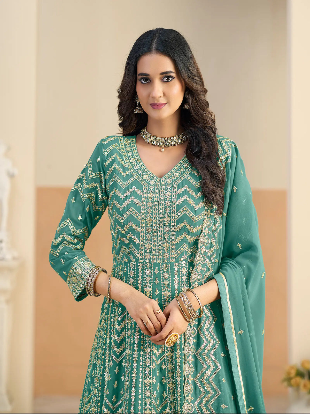 Aqua Blue Georgette Embroidery Gown