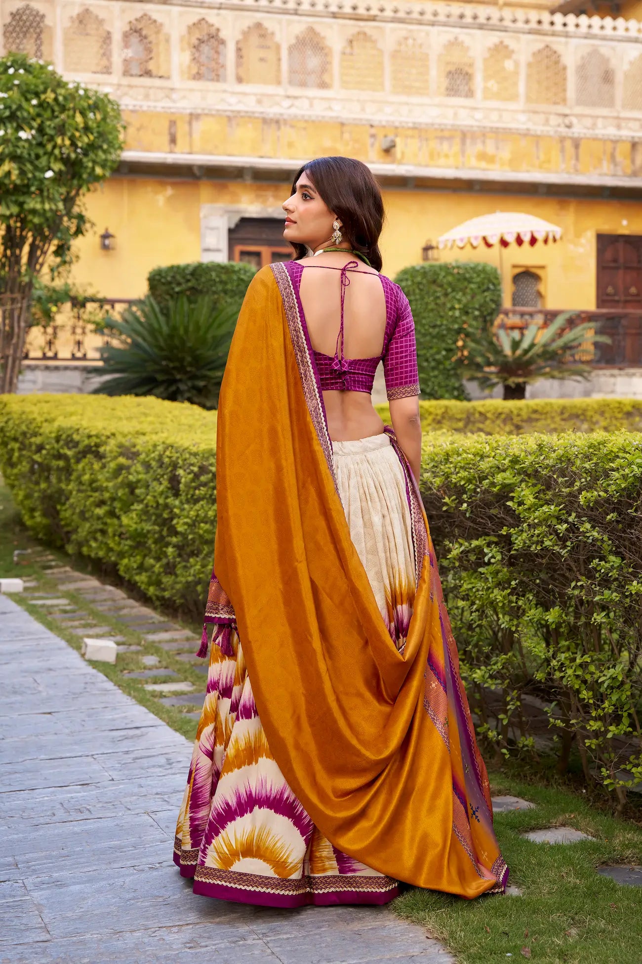 Berry Wine Tasar Silk Printed Lehenga Choli