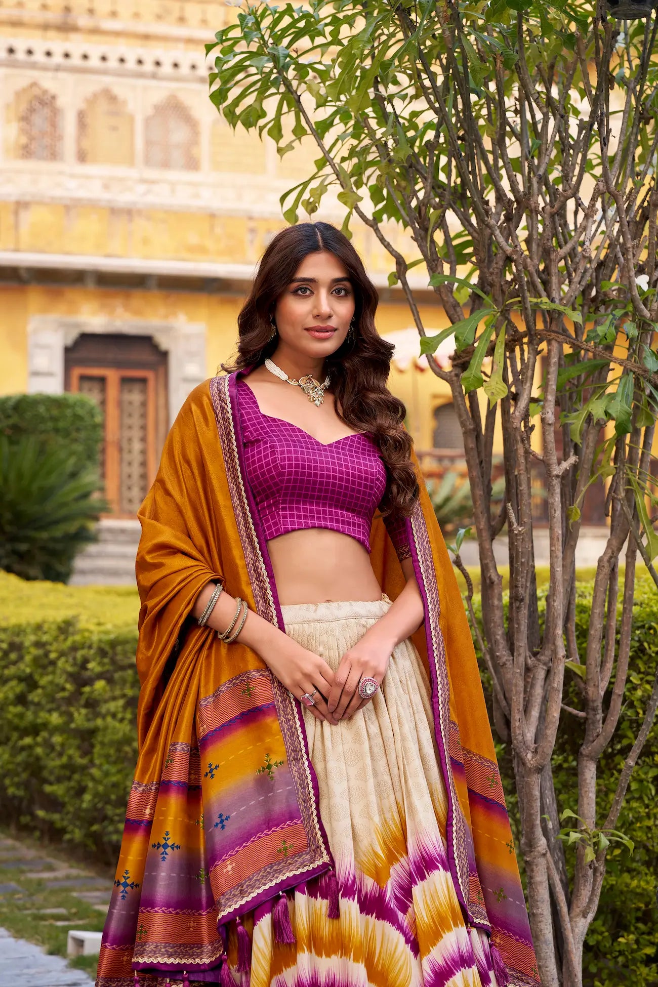Berry Wine Tasar Silk Printed Lehenga Choli