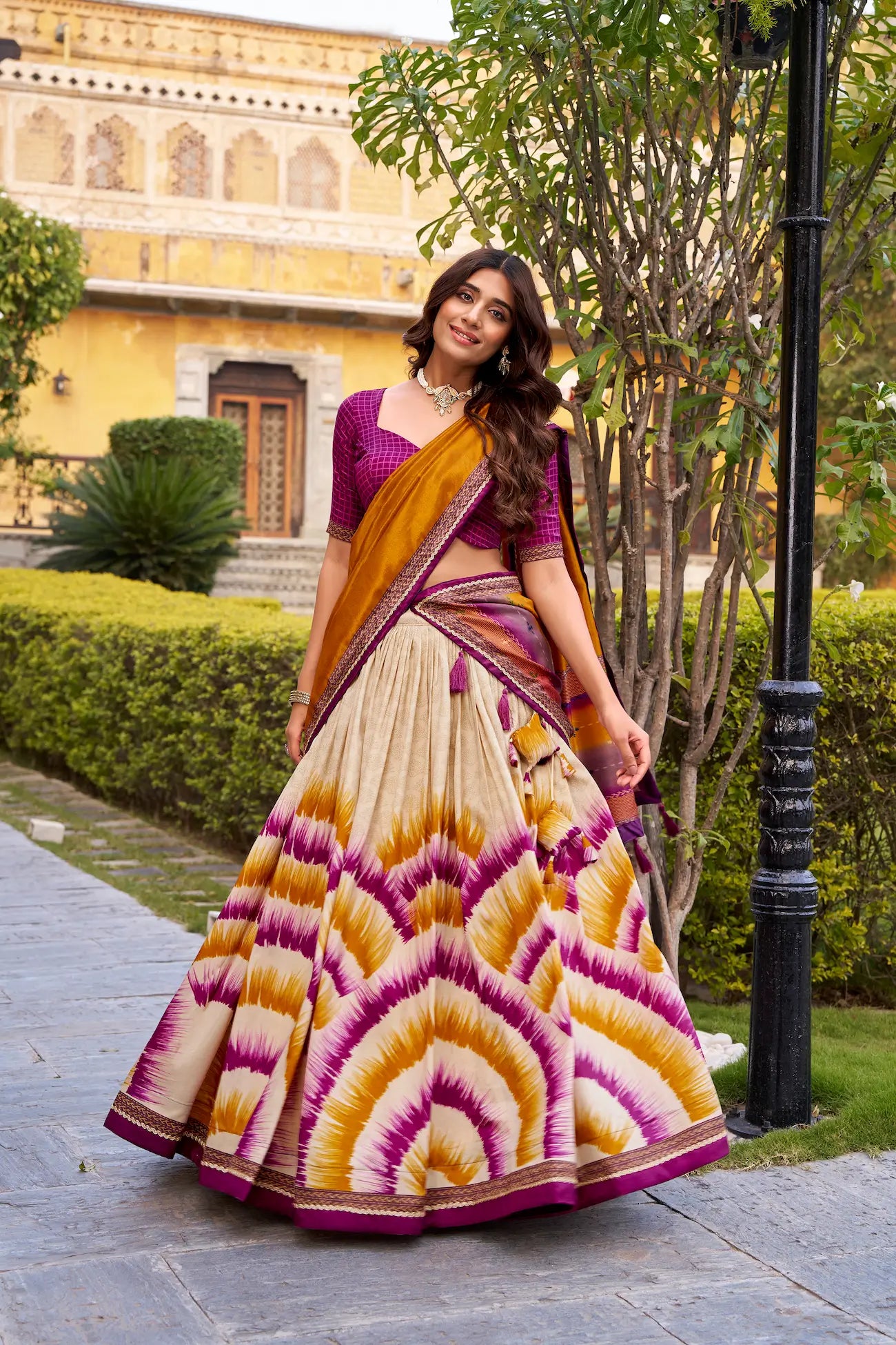 Berry Wine Tasar Silk Printed Lehenga Choli