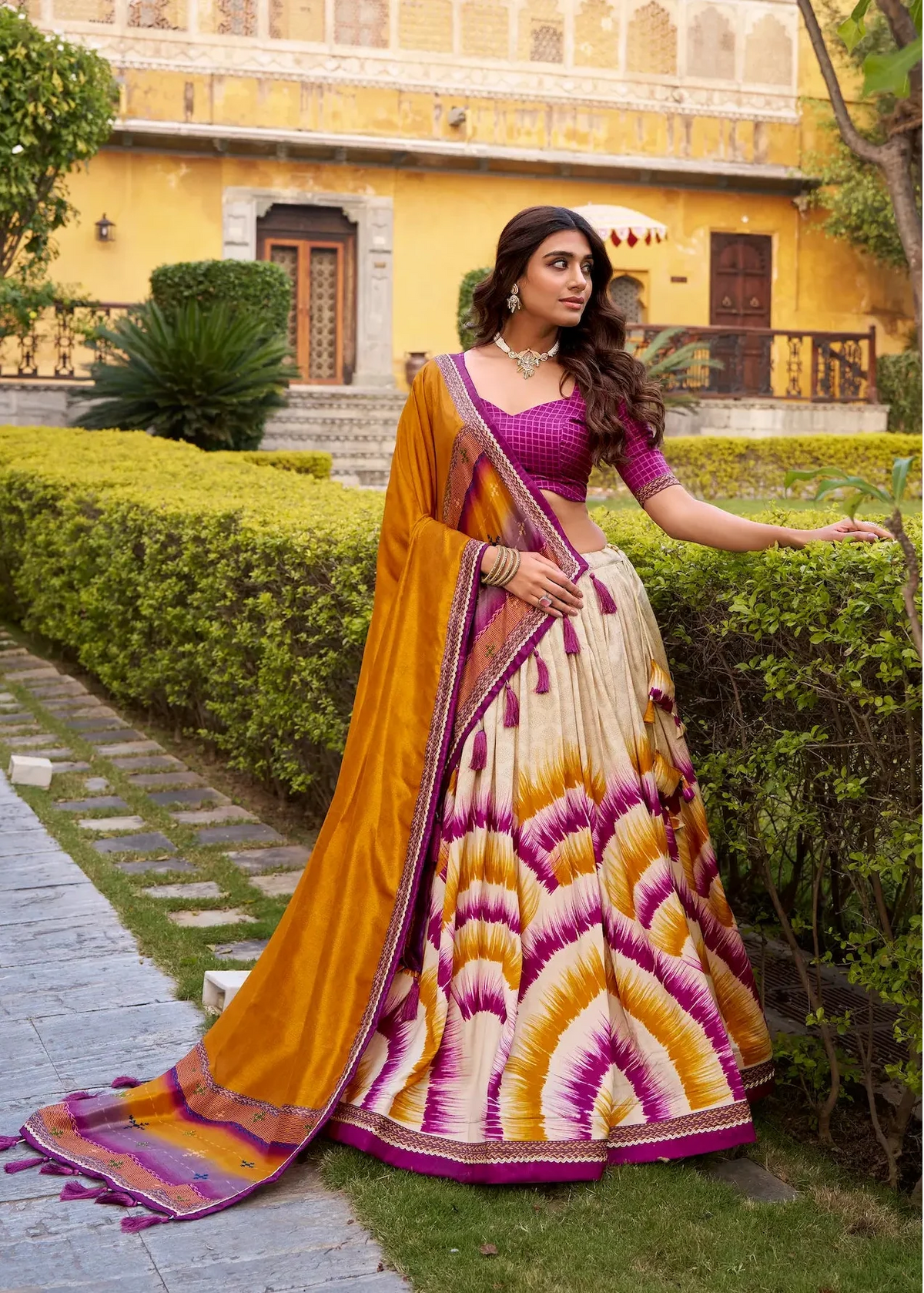 Berry Wine Tasar Silk Printed Lehenga Choli