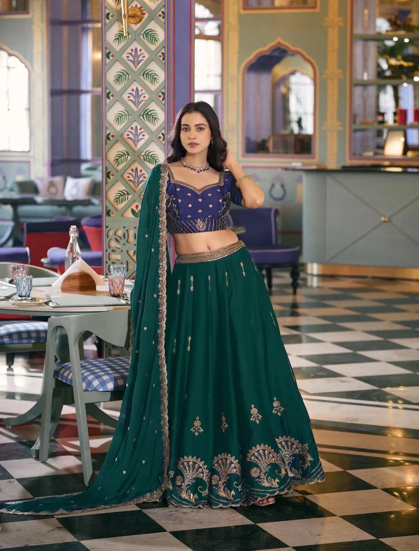 Peacock Green Embroidered Lehenga Choli