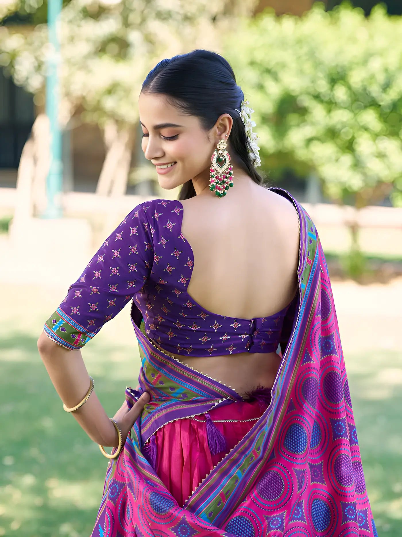 Rani Pink Tasar Silk Printed Lehenga Choli