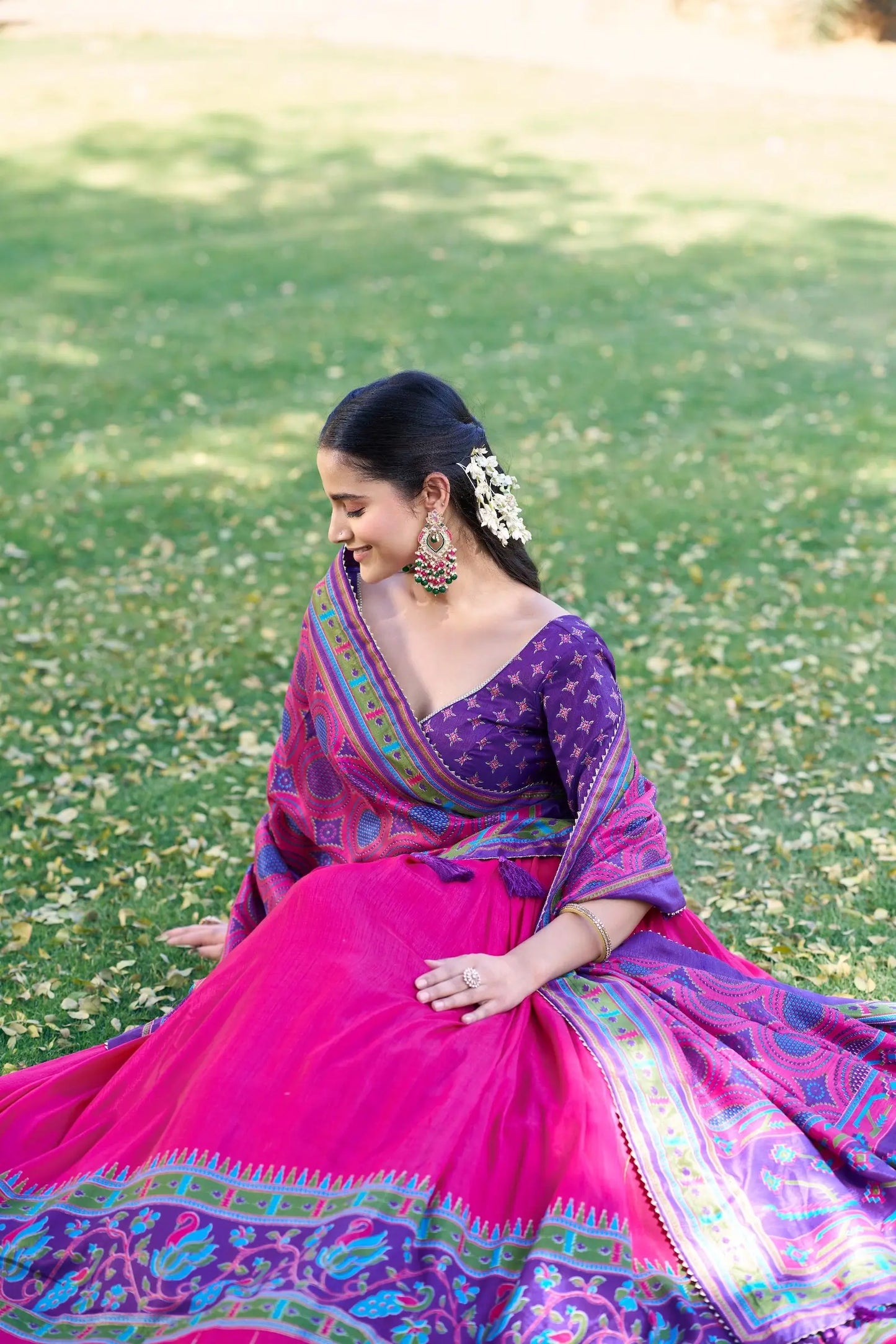 Rani Pink Tasar Silk Printed Lehenga Choli