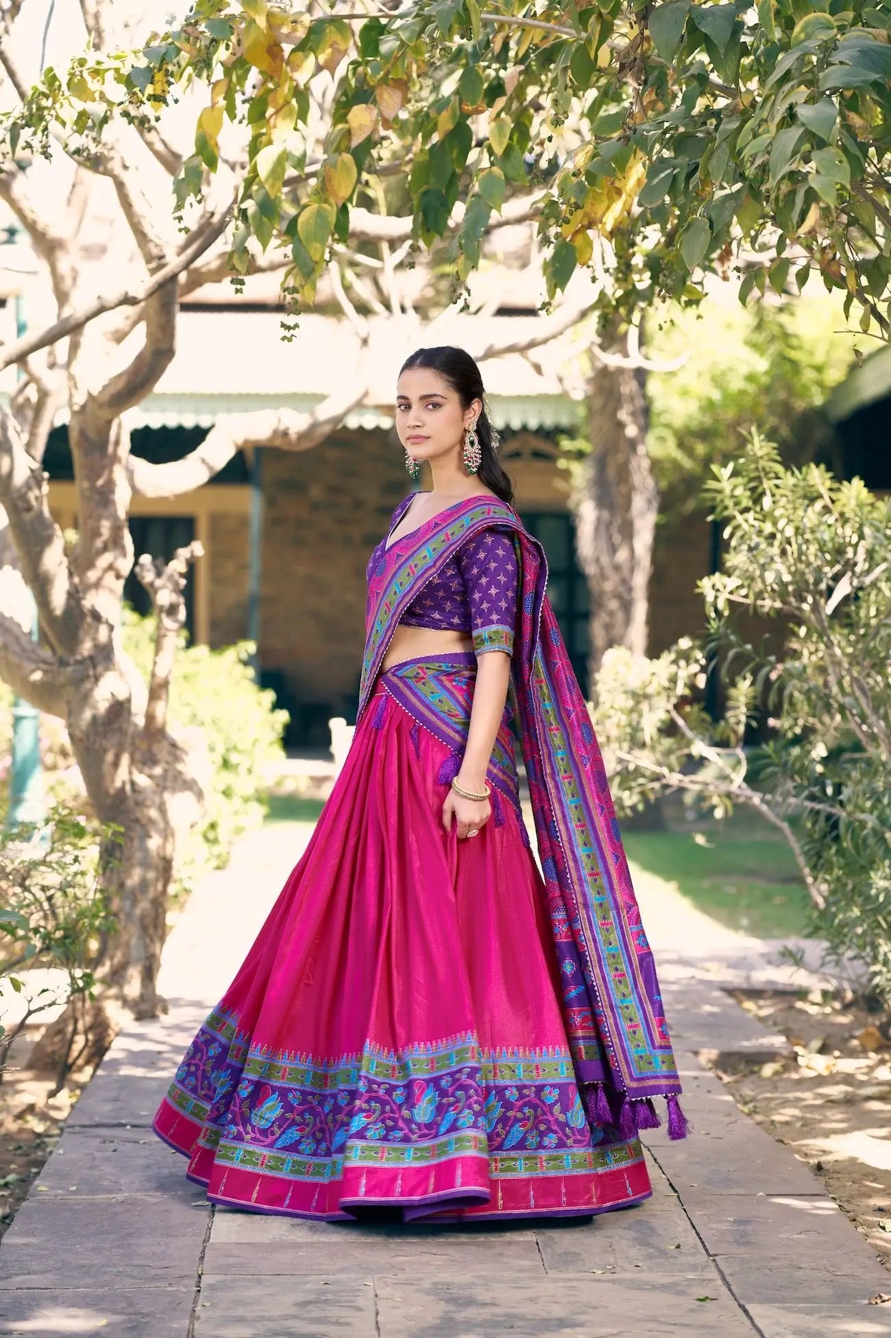 Rani Pink Tasar Silk Printed Lehenga Choli
