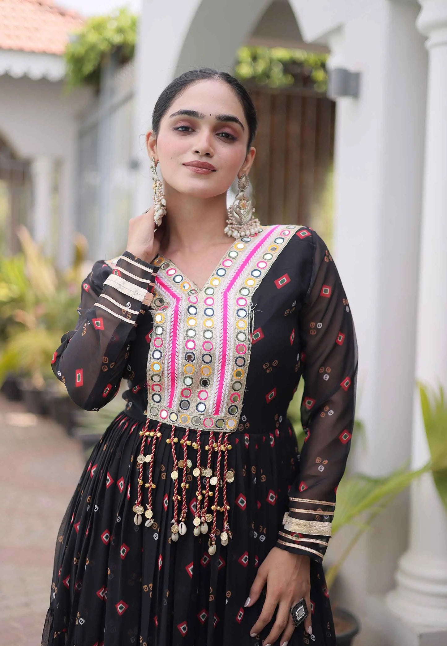 Black Georgette Kutchi Work Navratri Gown