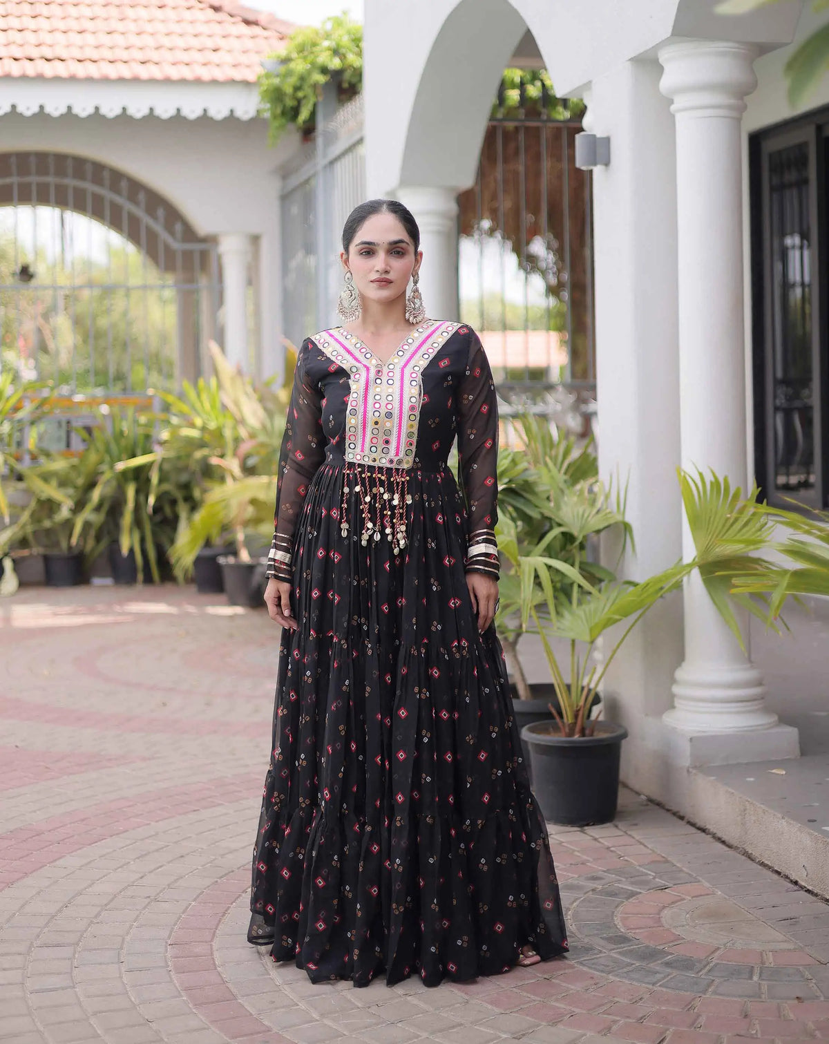 Black Georgette Kutchi Work Navratri Gown