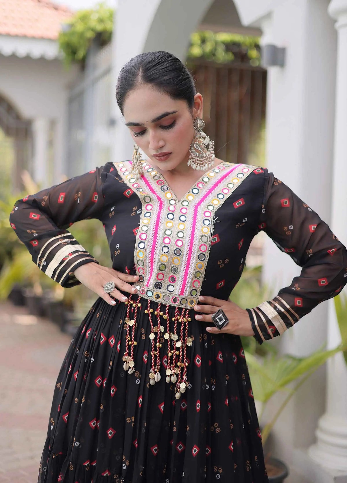 Black Georgette Kutchi Work Navratri Gown