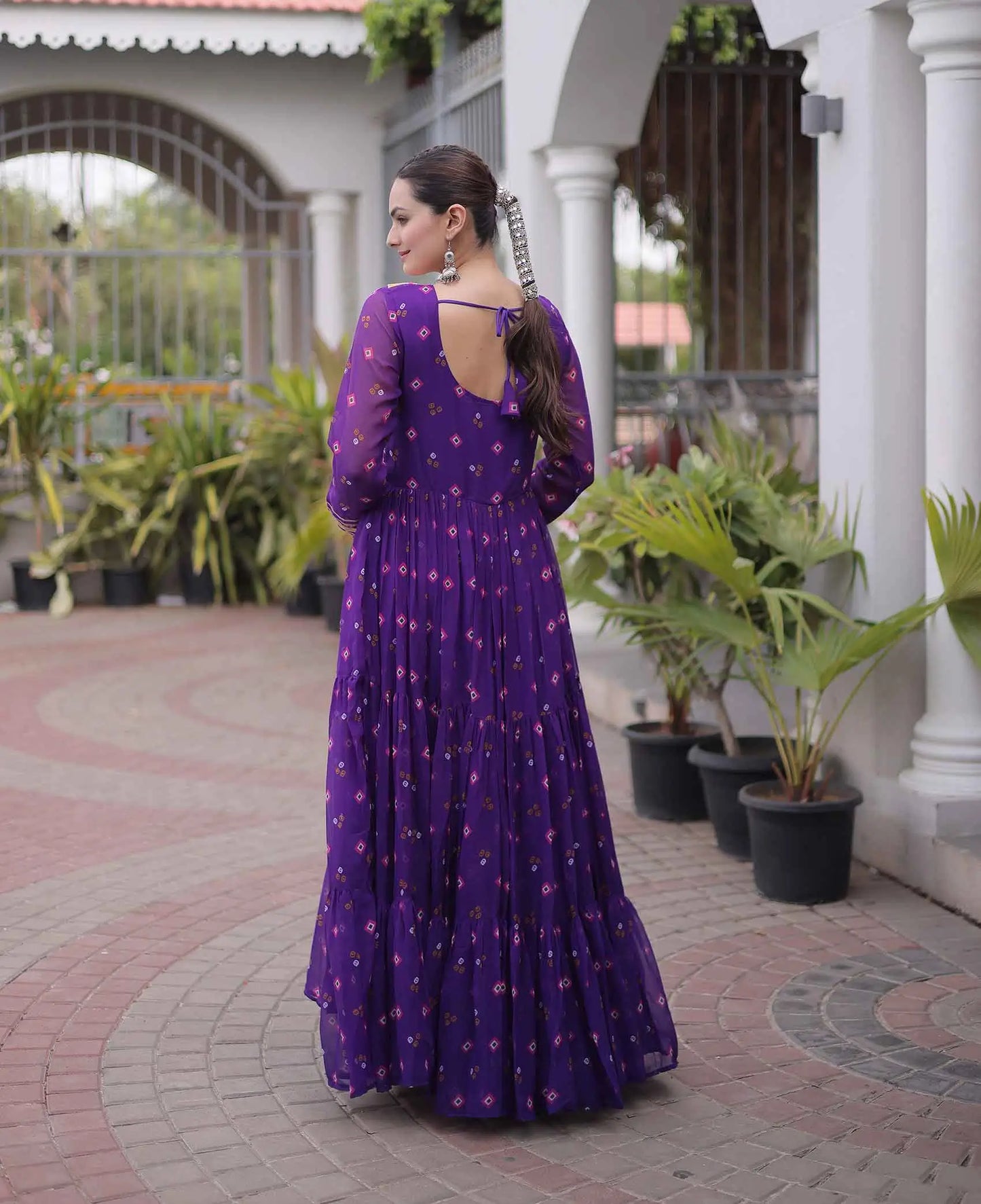 Purple Georgette Kutchi Work Navratri Gown