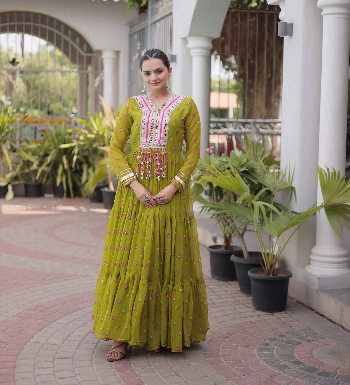Parrot Georgette Kutchi Work Navratri Gown