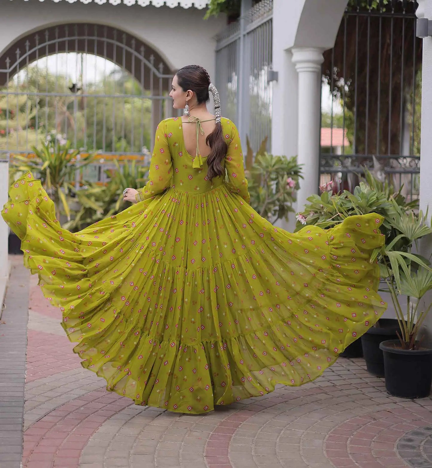 Parrot Georgette Kutchi Work Navratri Gown