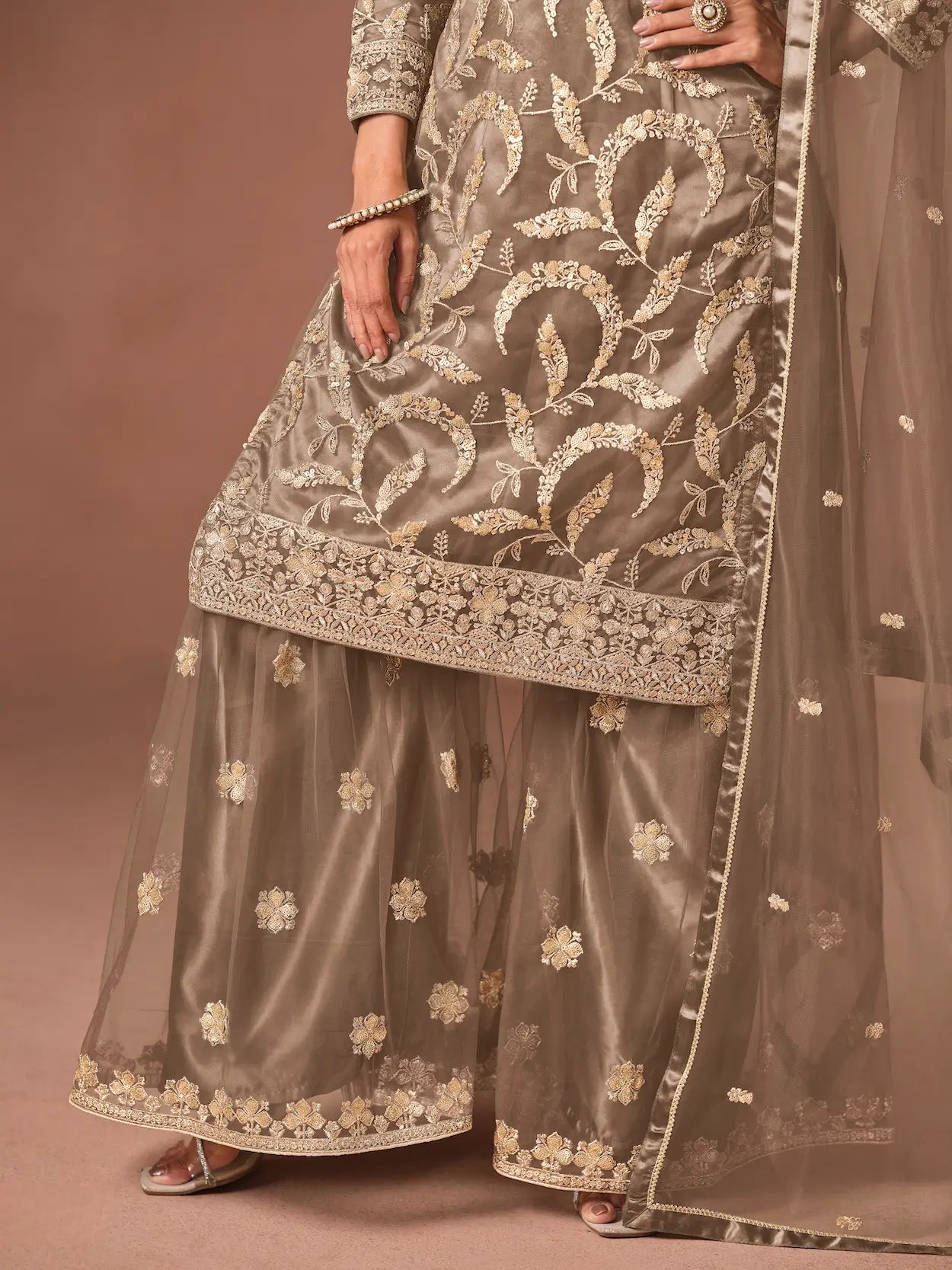Mocha Brown Embroidered Salwar Suit