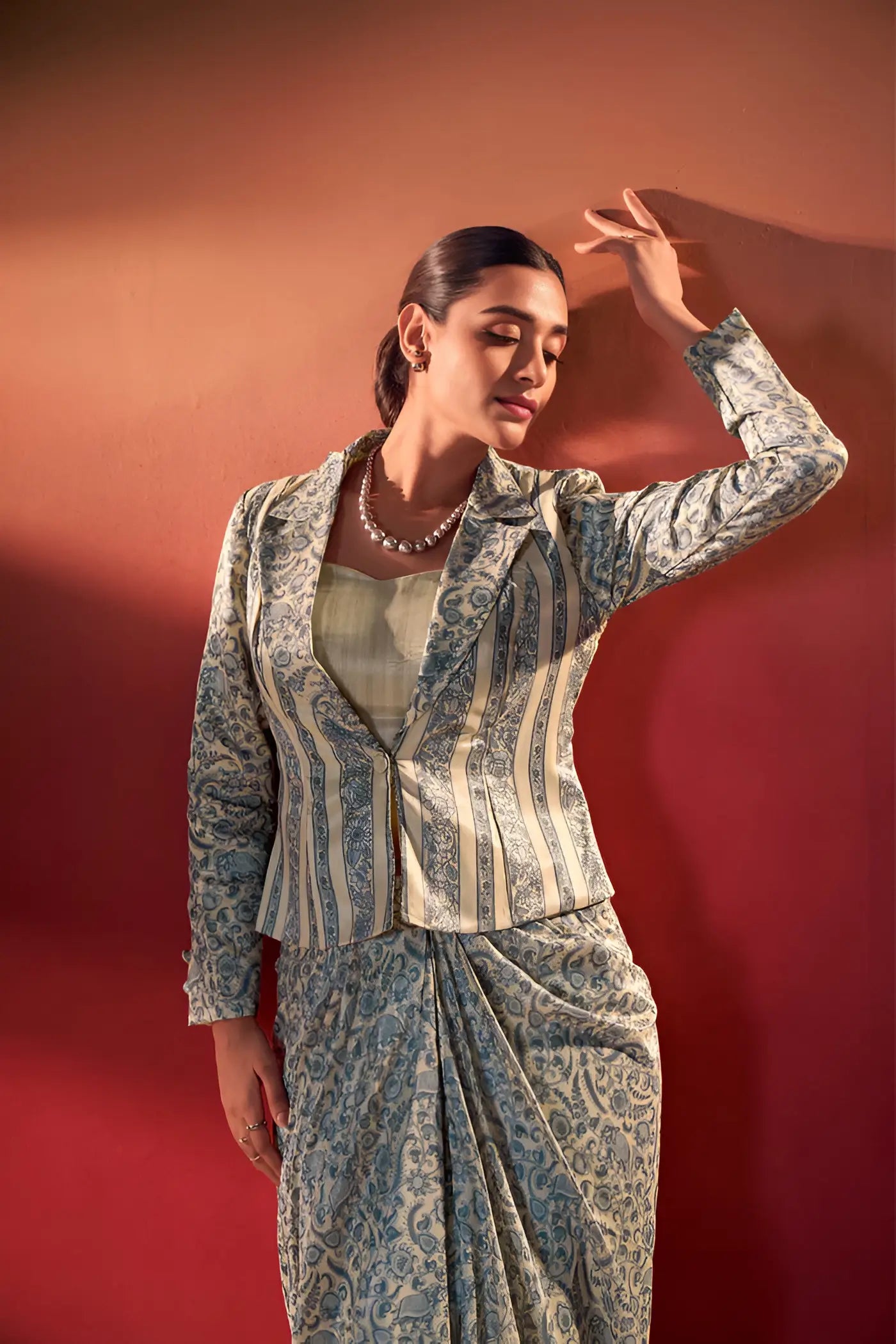 Blue Tasar Silk Stylish Indo-Western