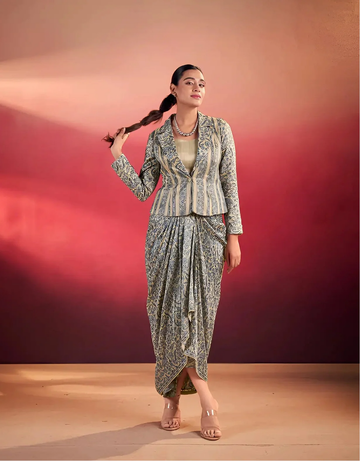 Blue Tasar Silk Stylish Indo-Western
