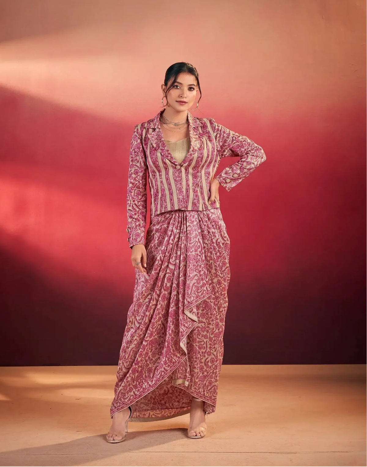 Pink Tasar Silk Stylish Indo-Western