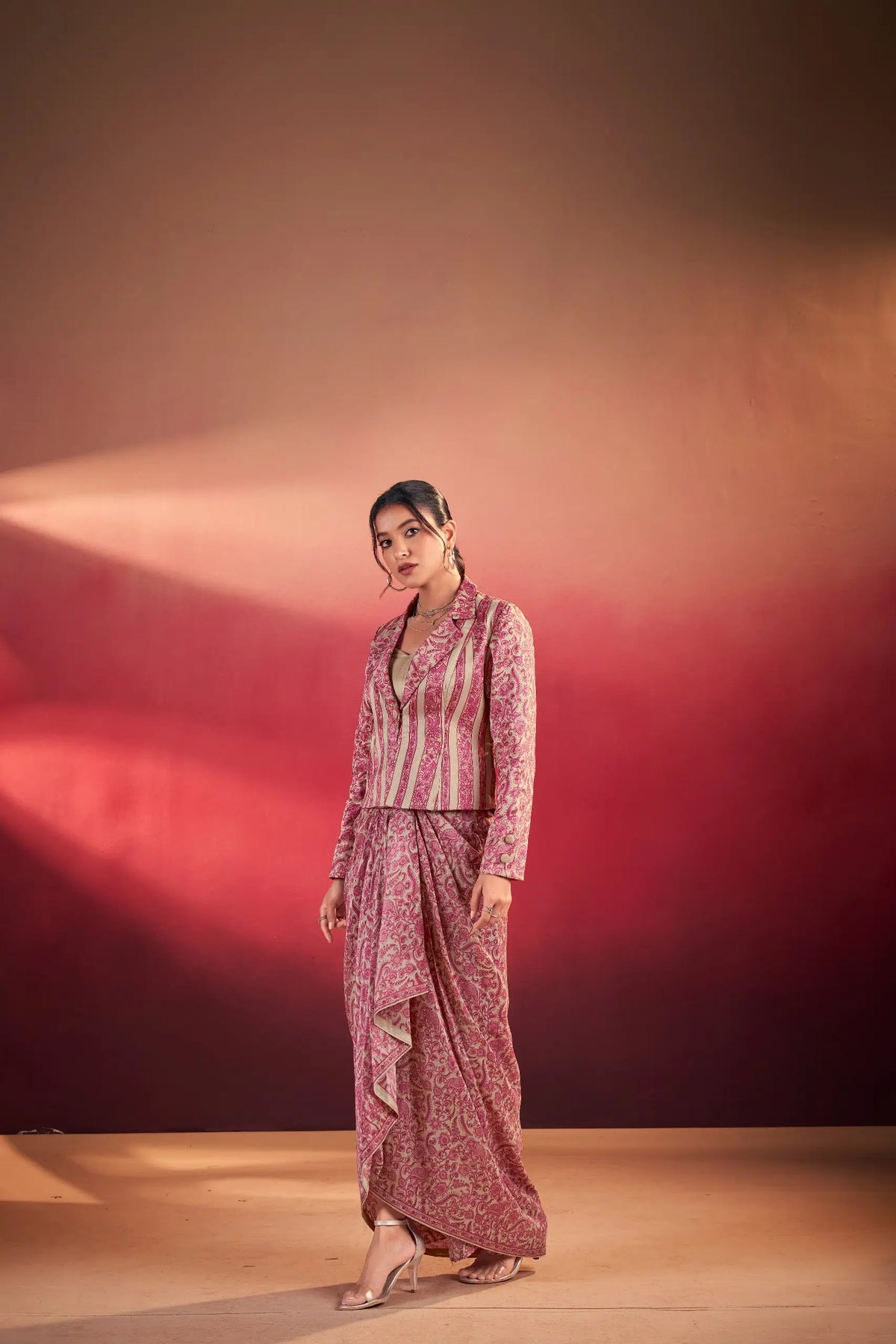 Pink Tasar Silk Stylish Indo-Western