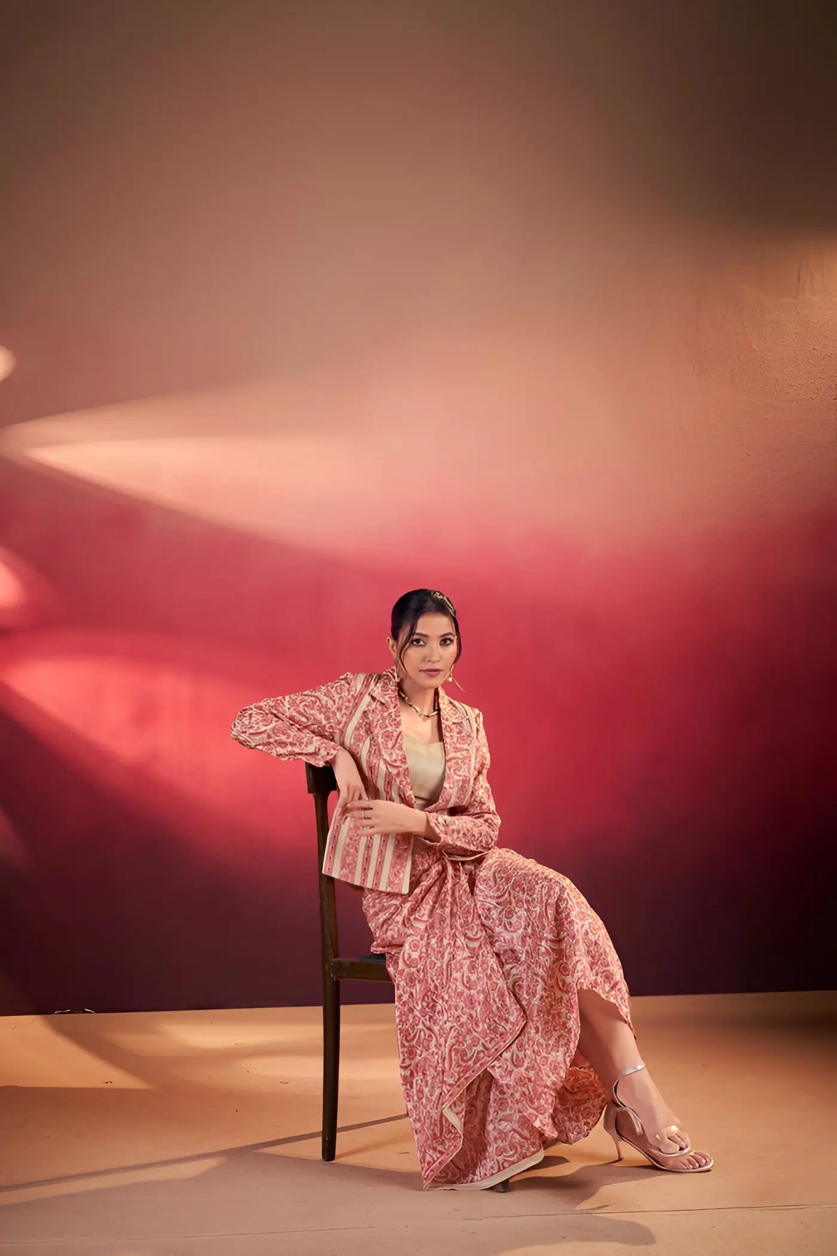 Peach Tasar Silk Stylish Indo-Western