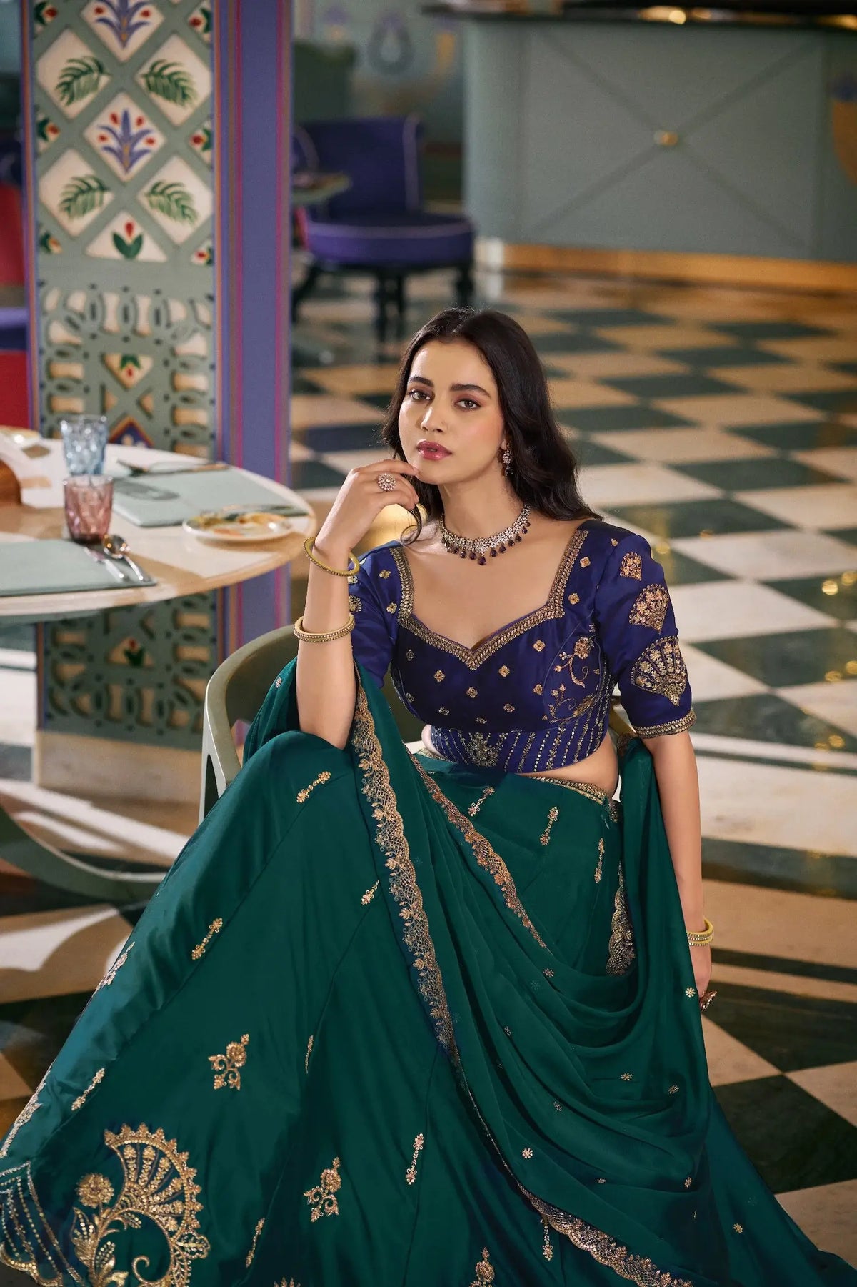 Peacock Green Embroidered Lehenga Choli