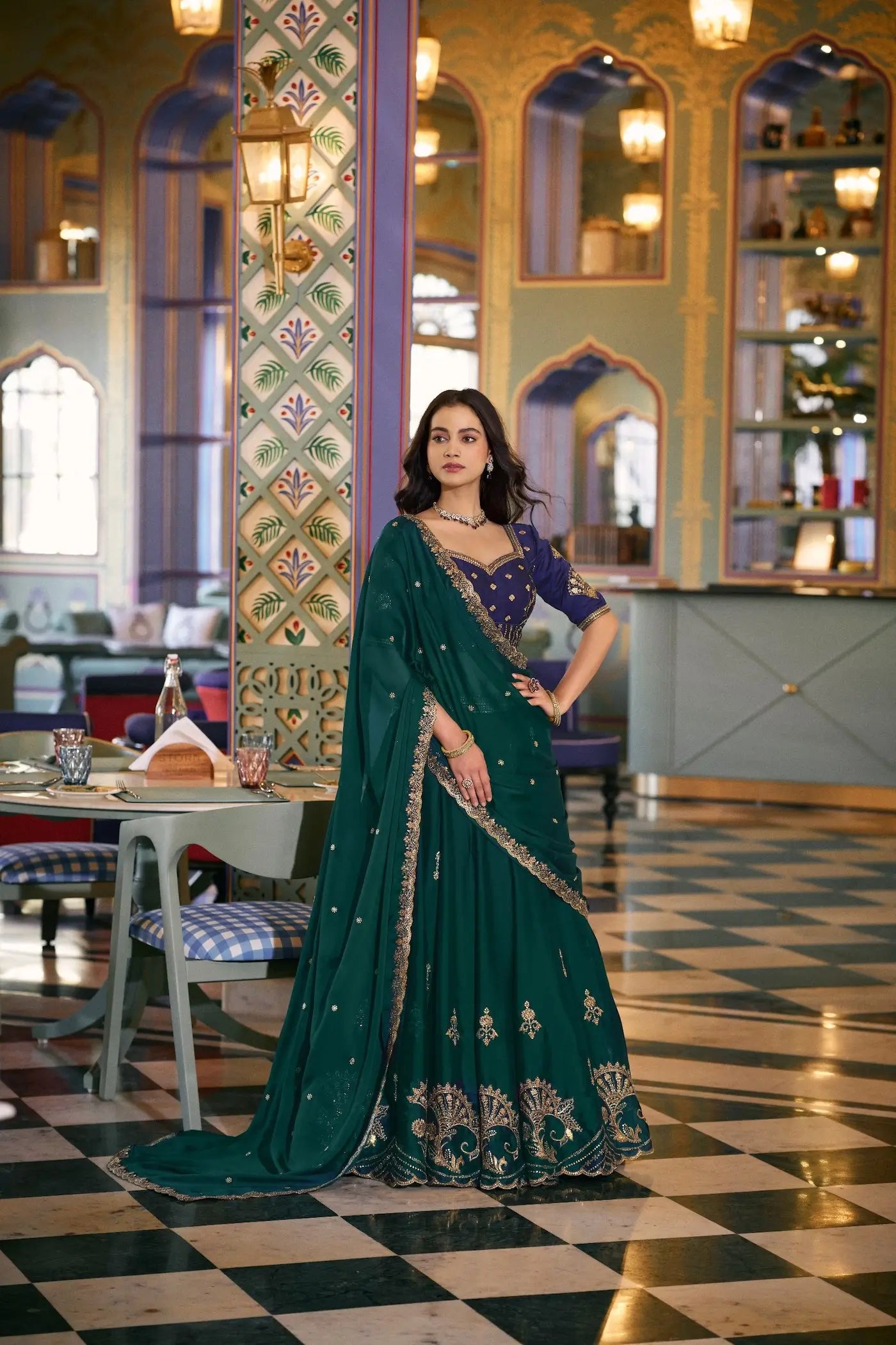 Peacock Green Embroidered Lehenga Choli
