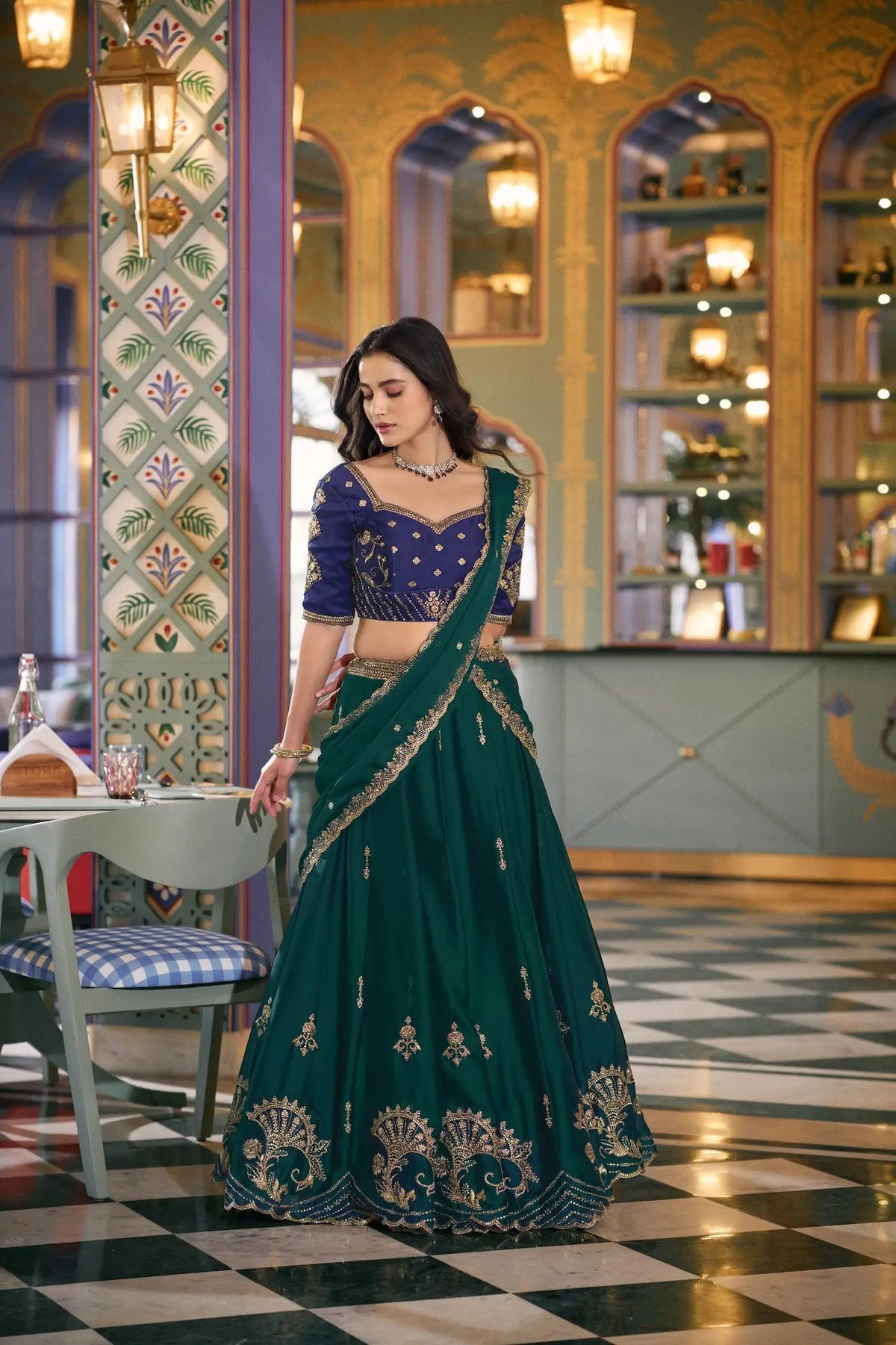 Peacock Green Embroidered Lehenga Choli