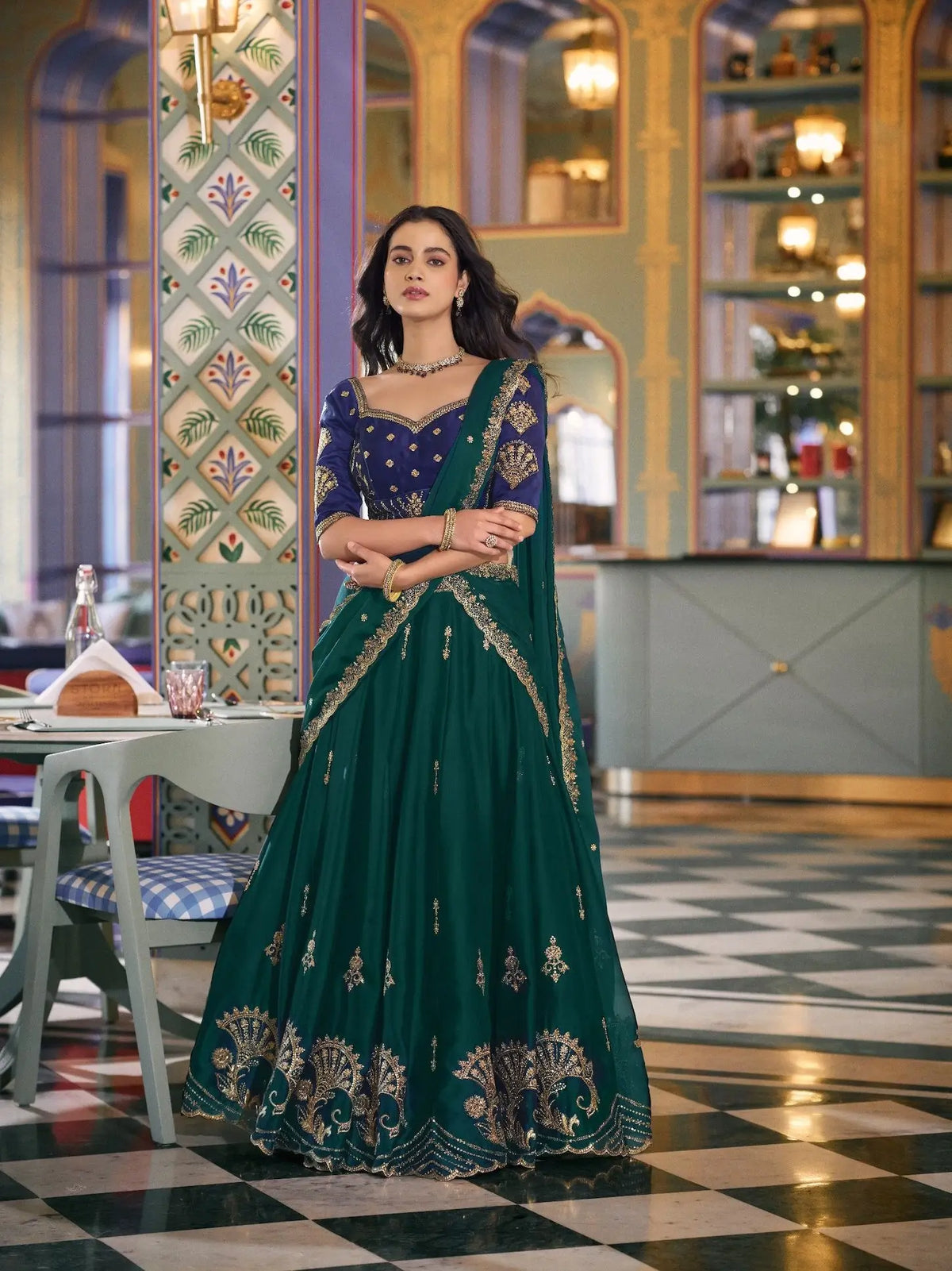 Peacock Green Embroidered Lehenga Choli