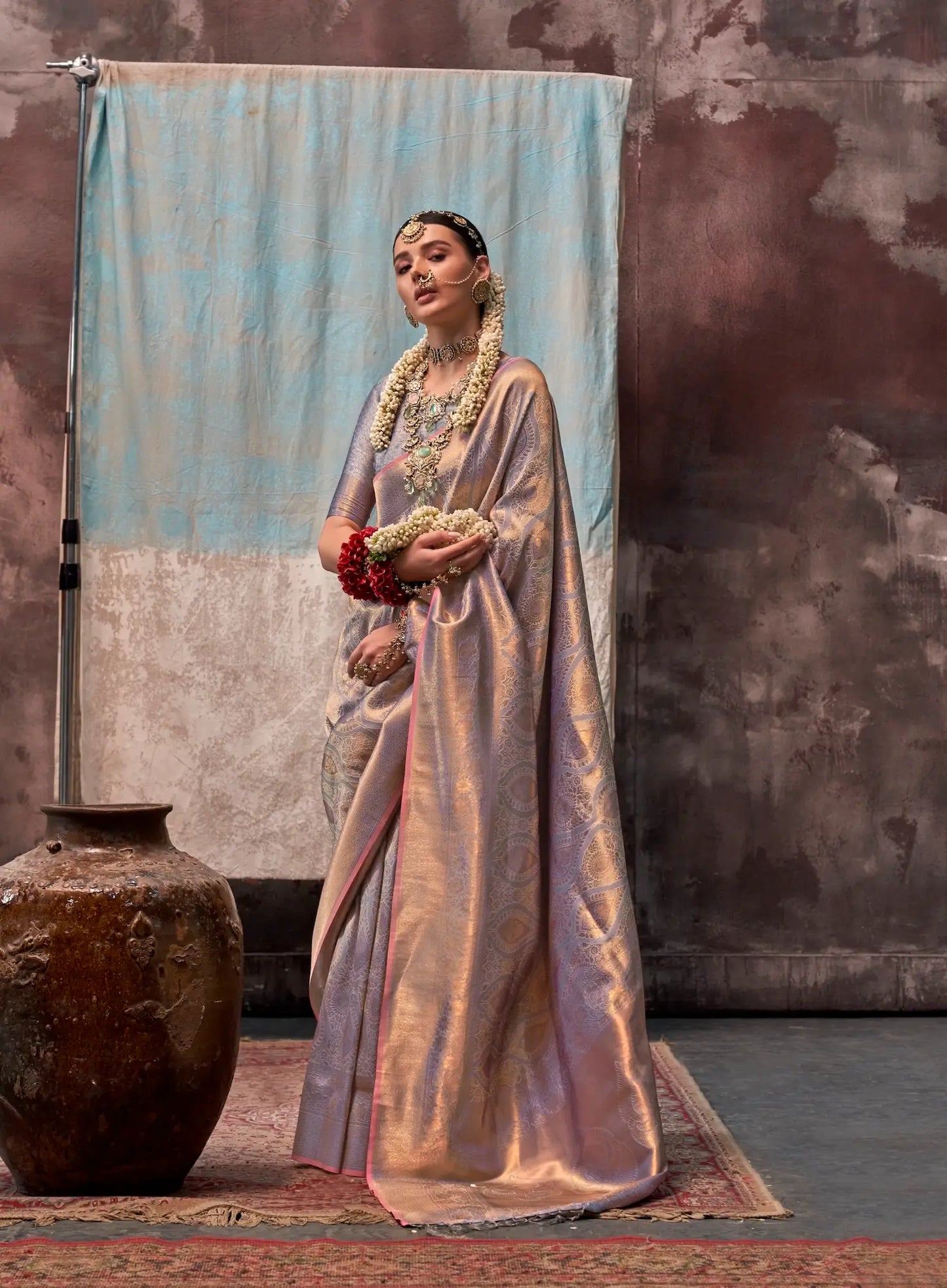 Slate Grey Two Tone Silk Saree
