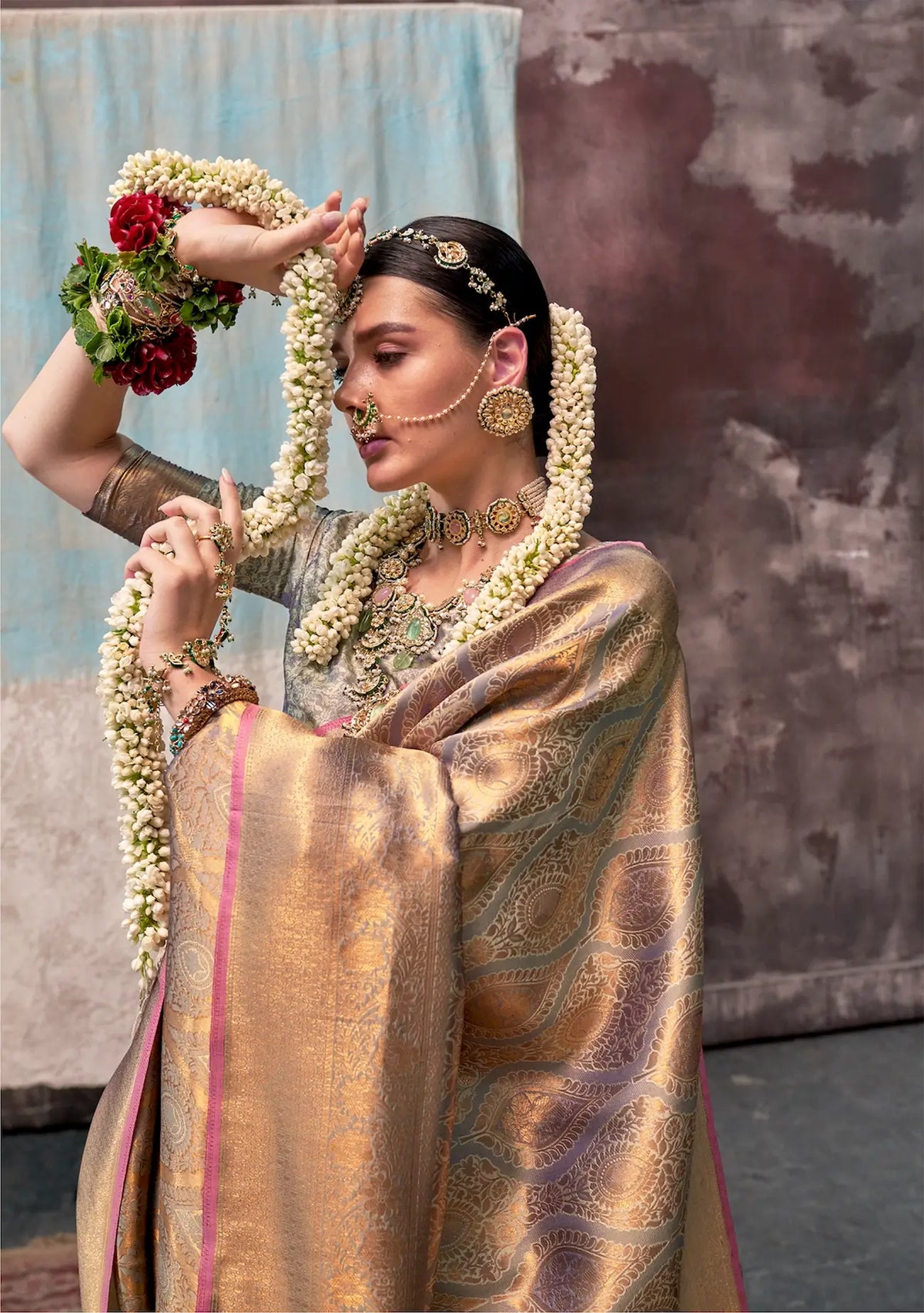 Slate Grey Two Tone Silk Saree