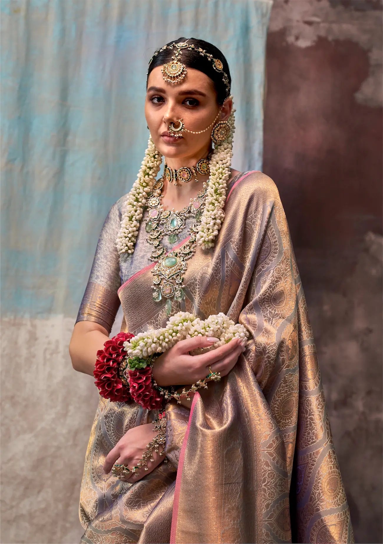 Slate Grey Two Tone Silk Saree