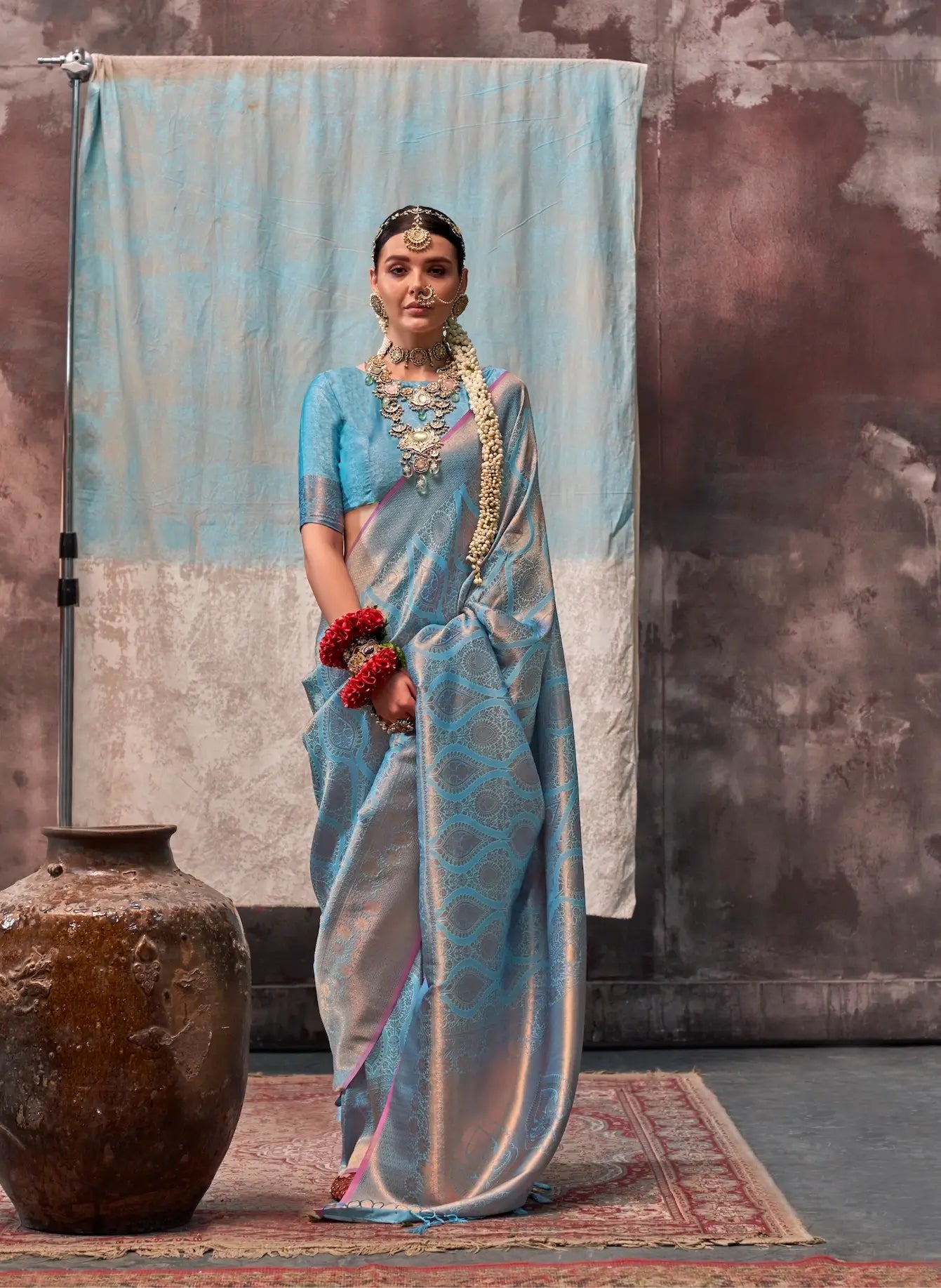 Hippie Blue Two Tone Silk Saree