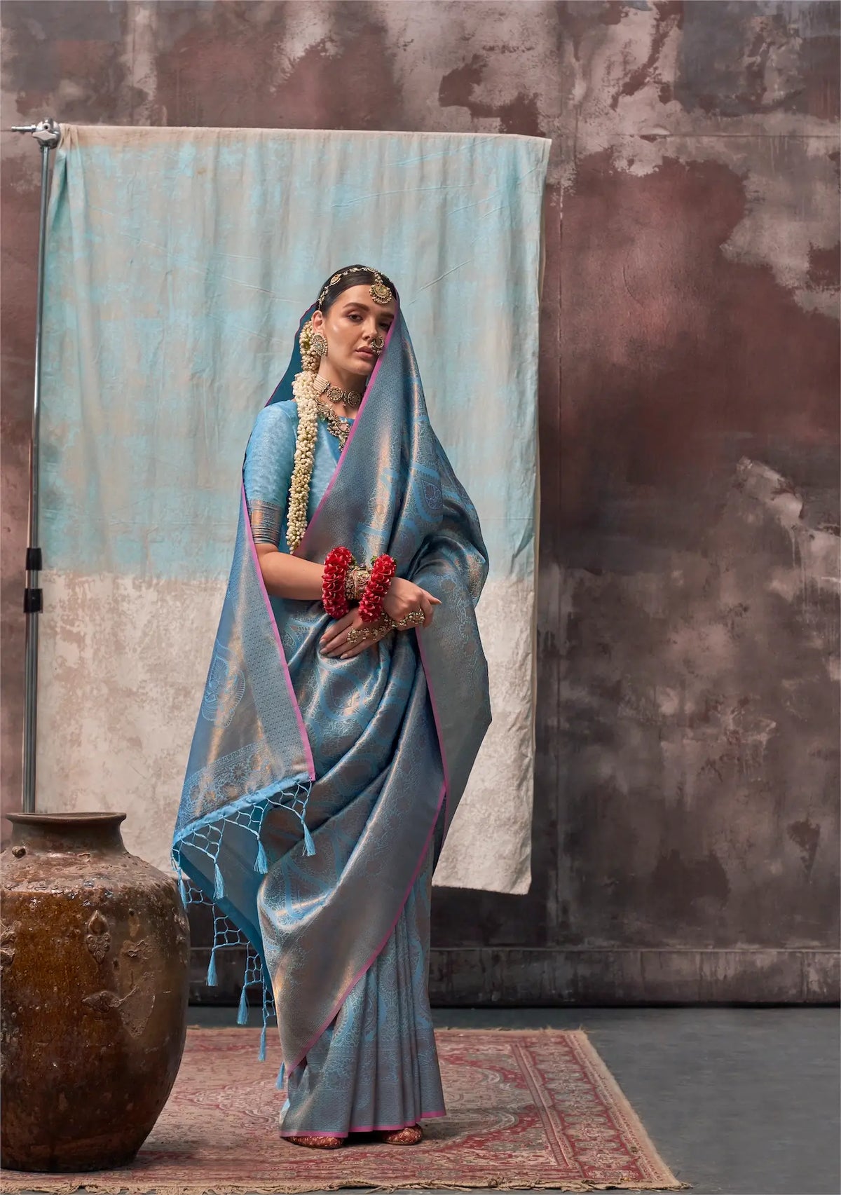 Hippie Blue Two Tone Silk Saree