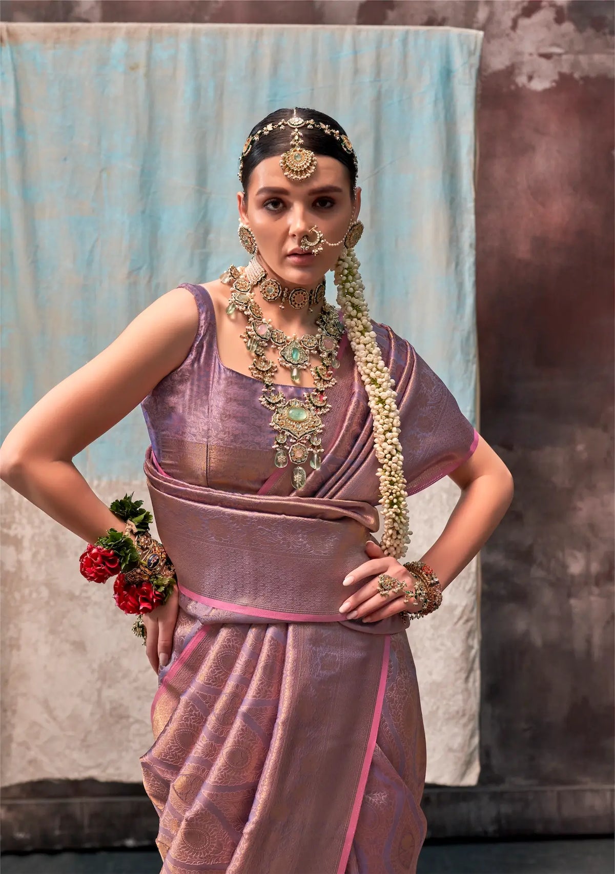 Dark Mauve Two Tone Silk Saree