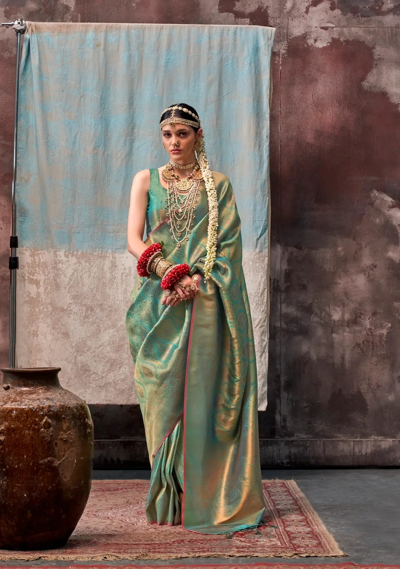 Clover Green Two Tone Silk Saree