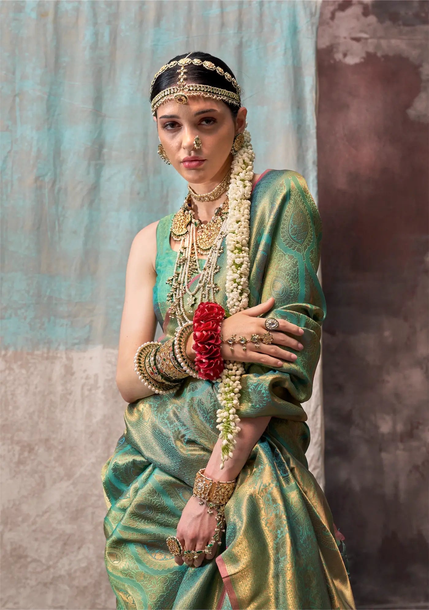 Clover Green Two Tone Silk Saree
