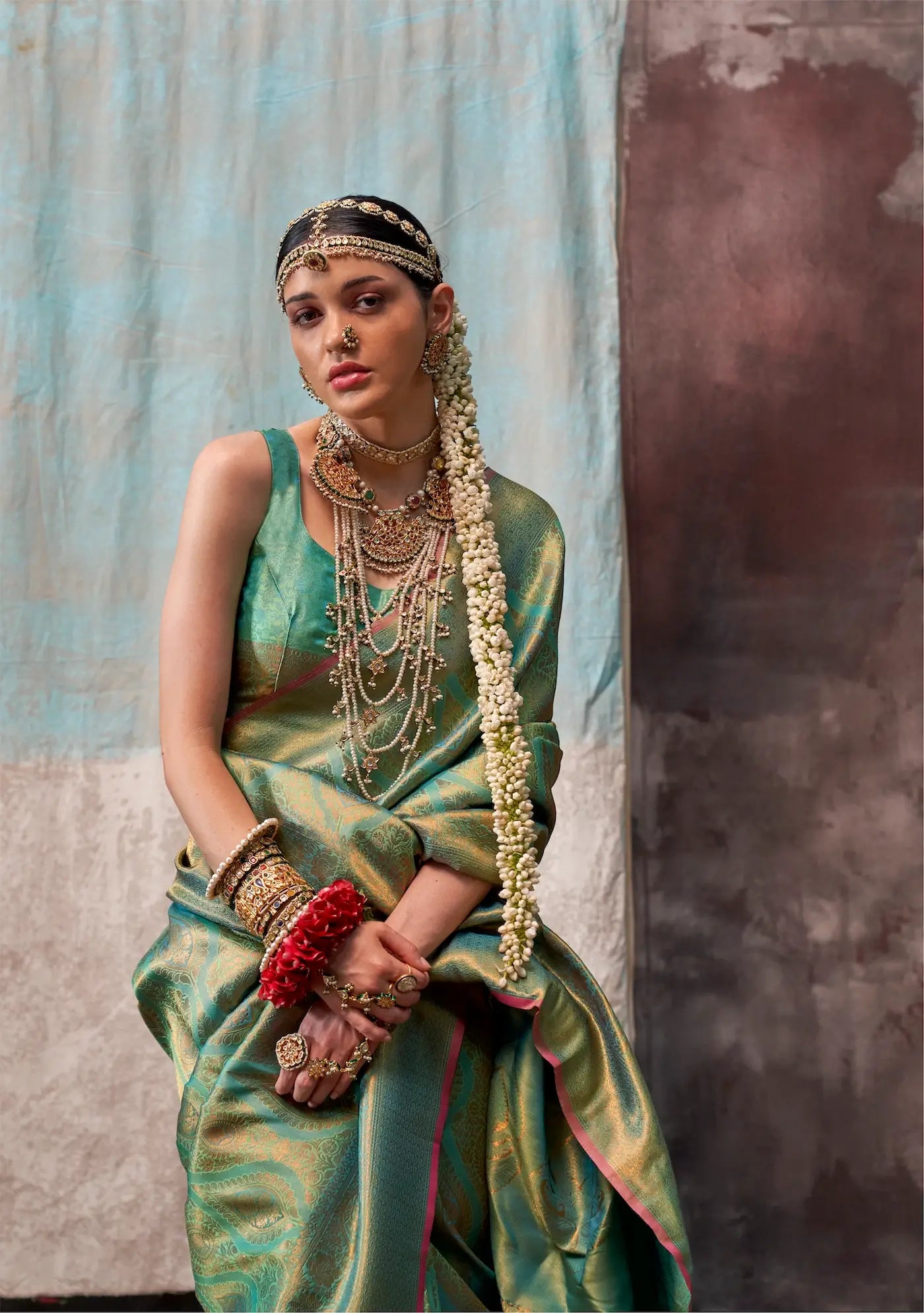 Clover Green Two Tone Silk Saree