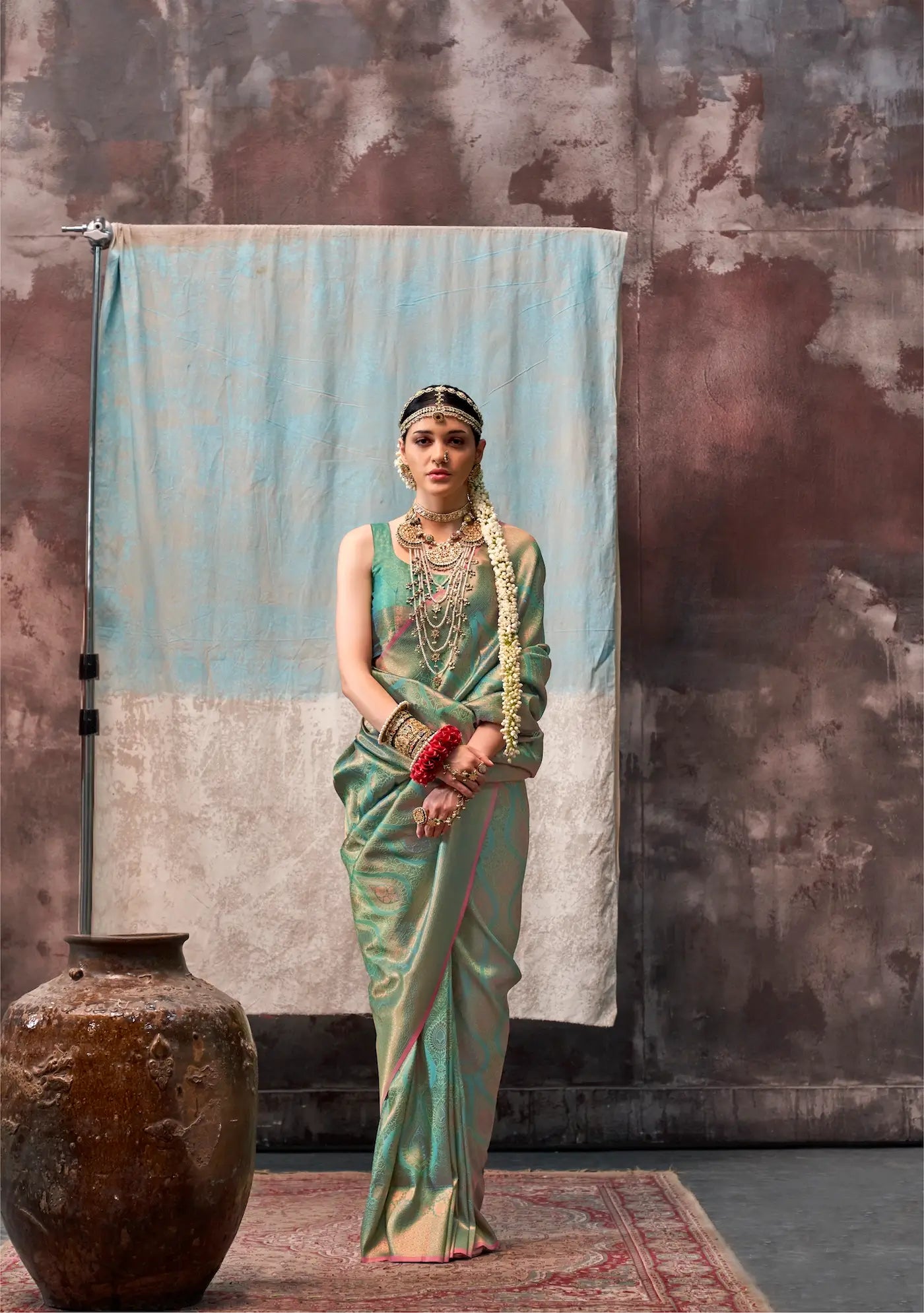 Clover Green Two Tone Silk Saree